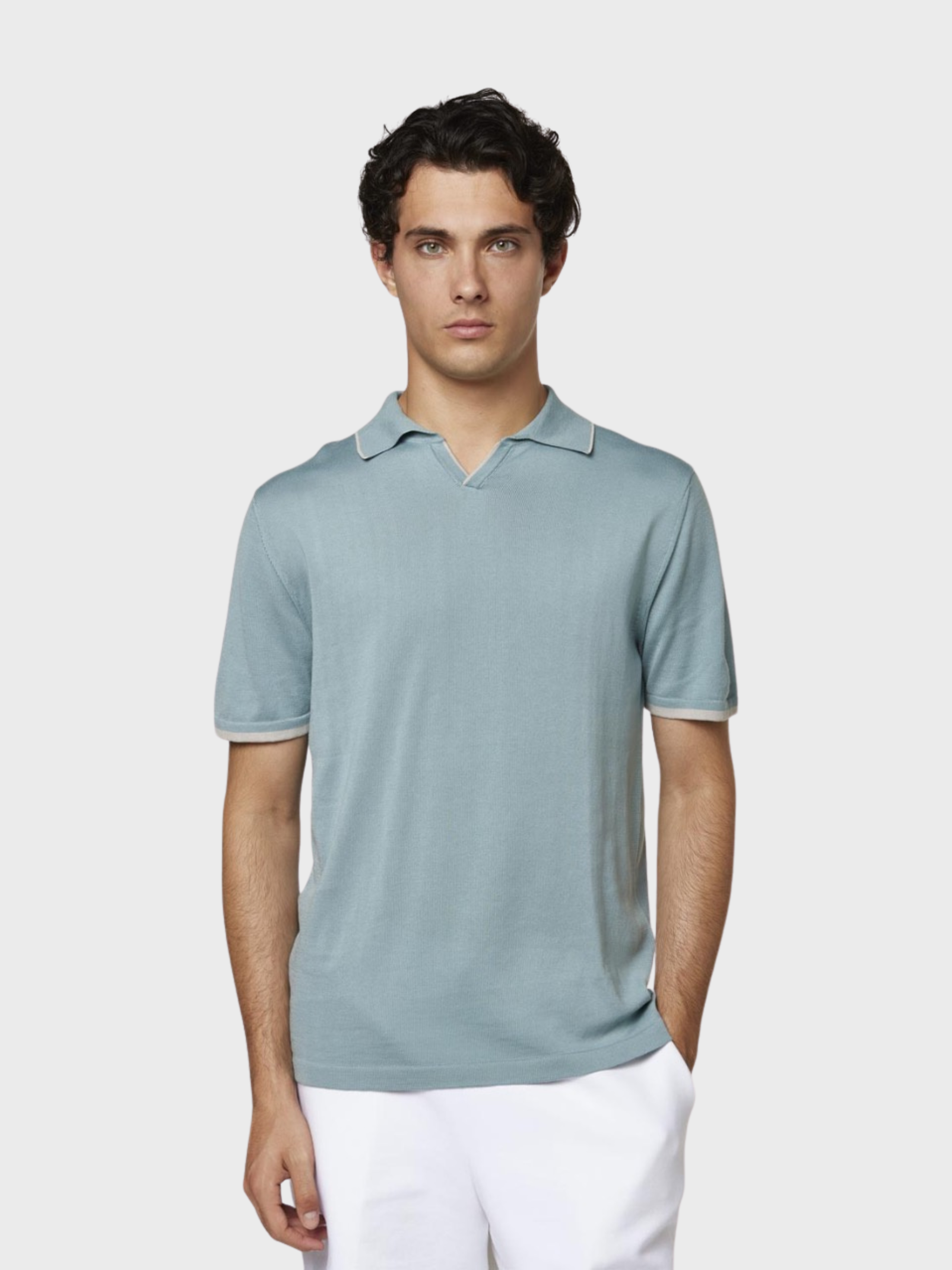 Fiesoli Jonny Polo Knit W Contrast Trim - Polvere-Men's Sweaters-Brooklyn-Vancouver-Yaletown-Canada