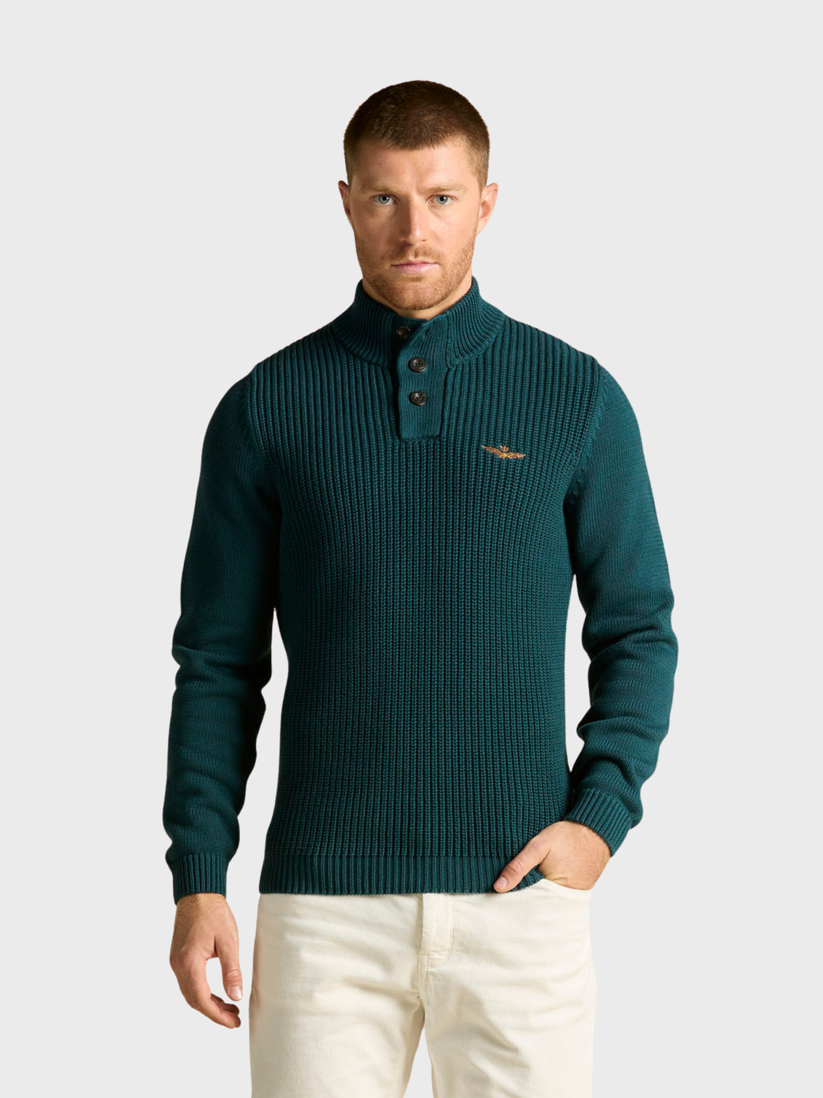 Aeronautica Militare Button Sweater - Petrol Green-Men's Sweaters-Brooklyn-Vancouver-Yaletown-Canada