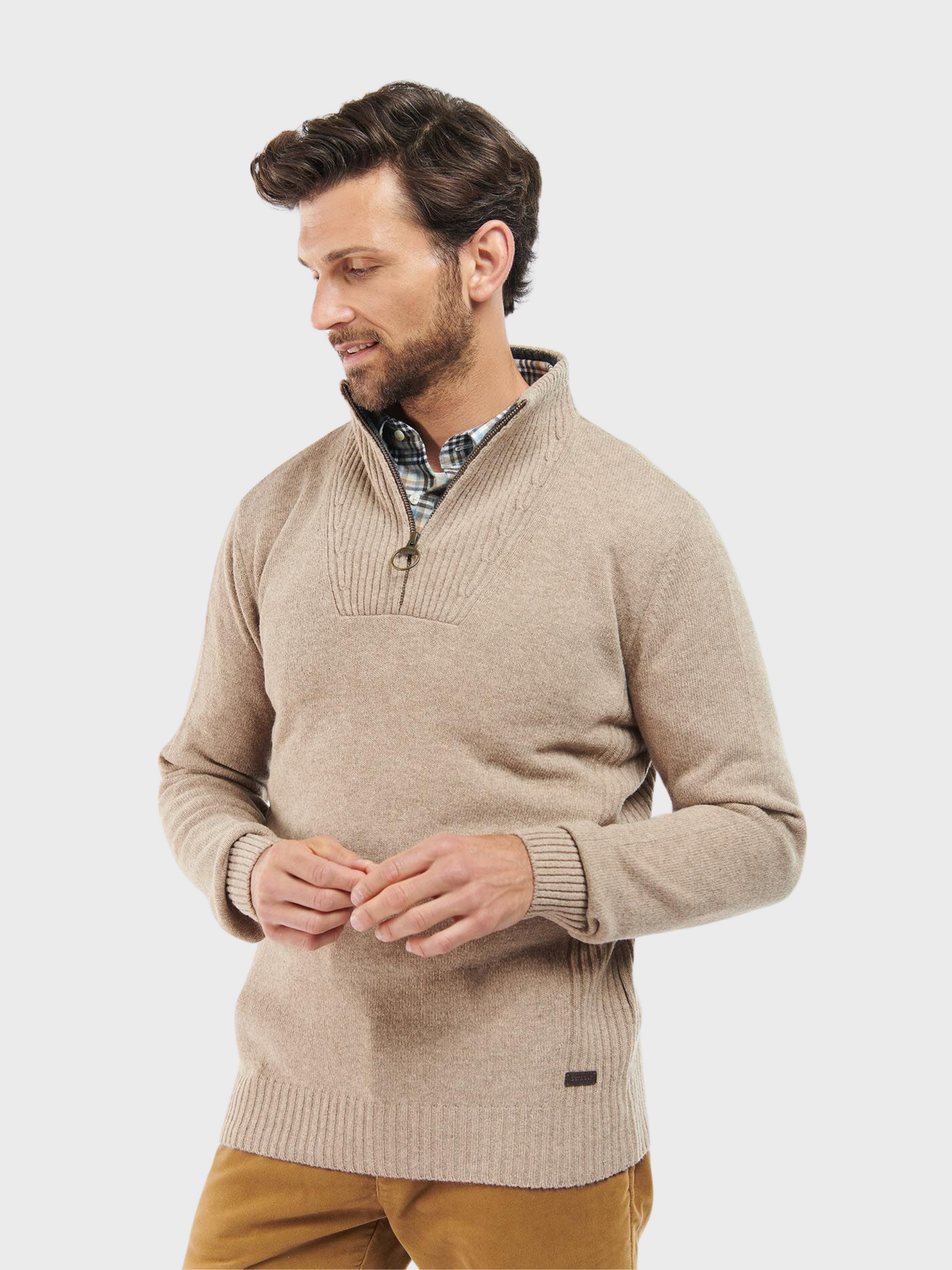 Barbour Jacket Nelson Essential Half Zip Stone-Men's Jackets-Brooklyn-Vancouver-Yaletown-Canada