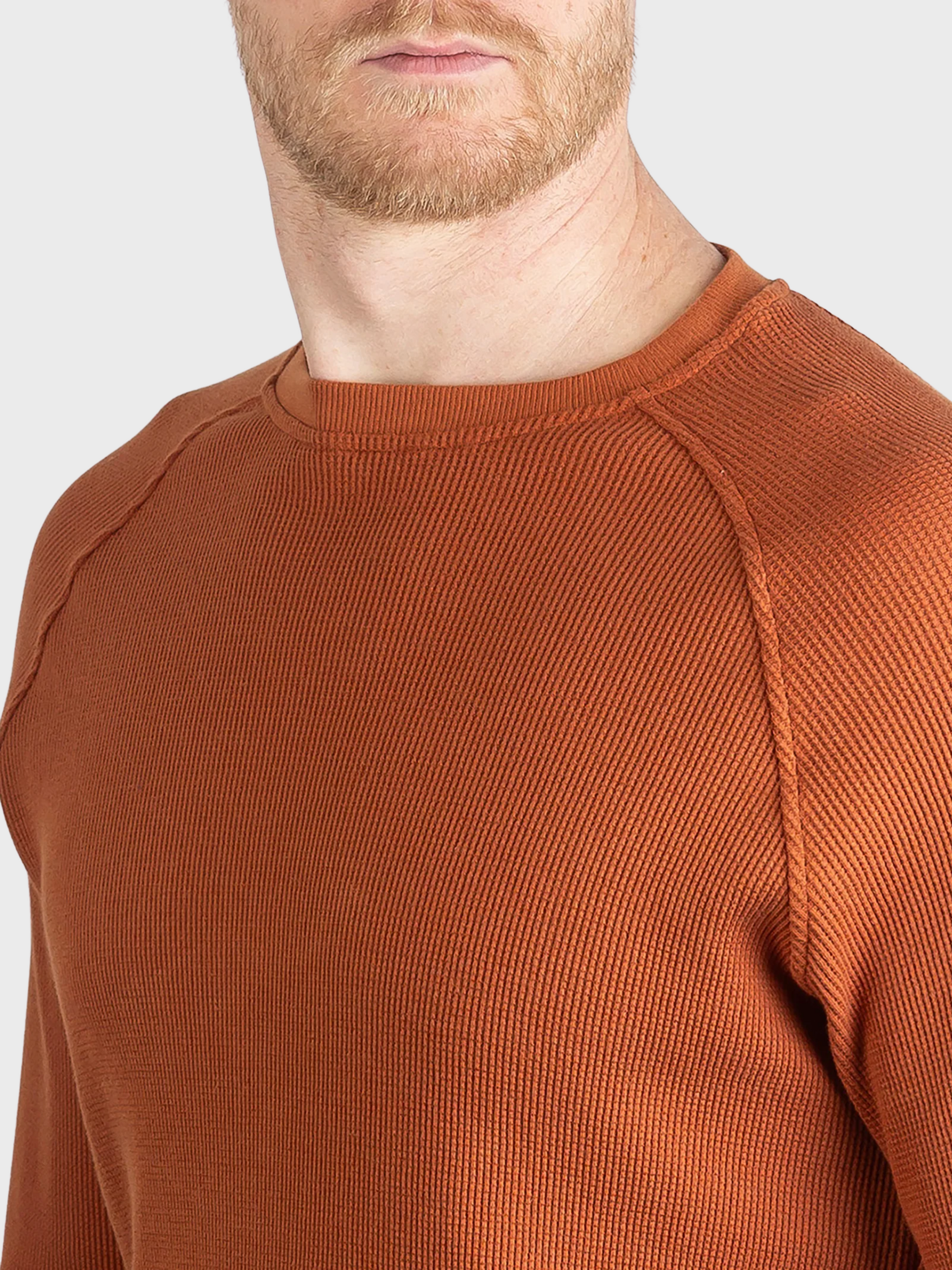 Jude Neale Rogan Waffle Long Sleeve - Rust-Men's Shirts-Brooklyn-Vancouver-Yaletown-Canada
