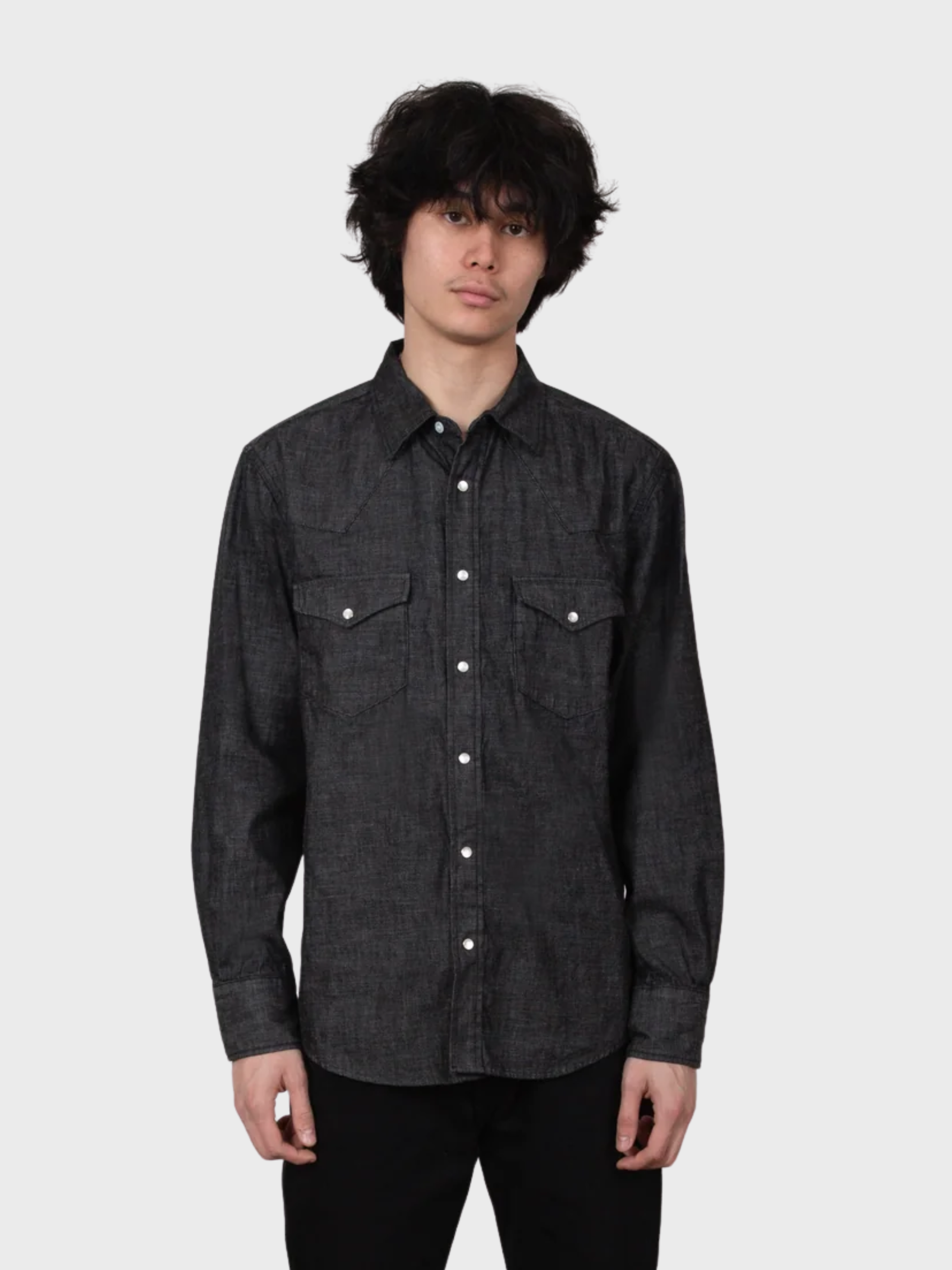 Edwin Kst069-01 Western Shirts - Black Denim-Men's Shirts-Brooklyn-Vancouver-Yaletown-Canada