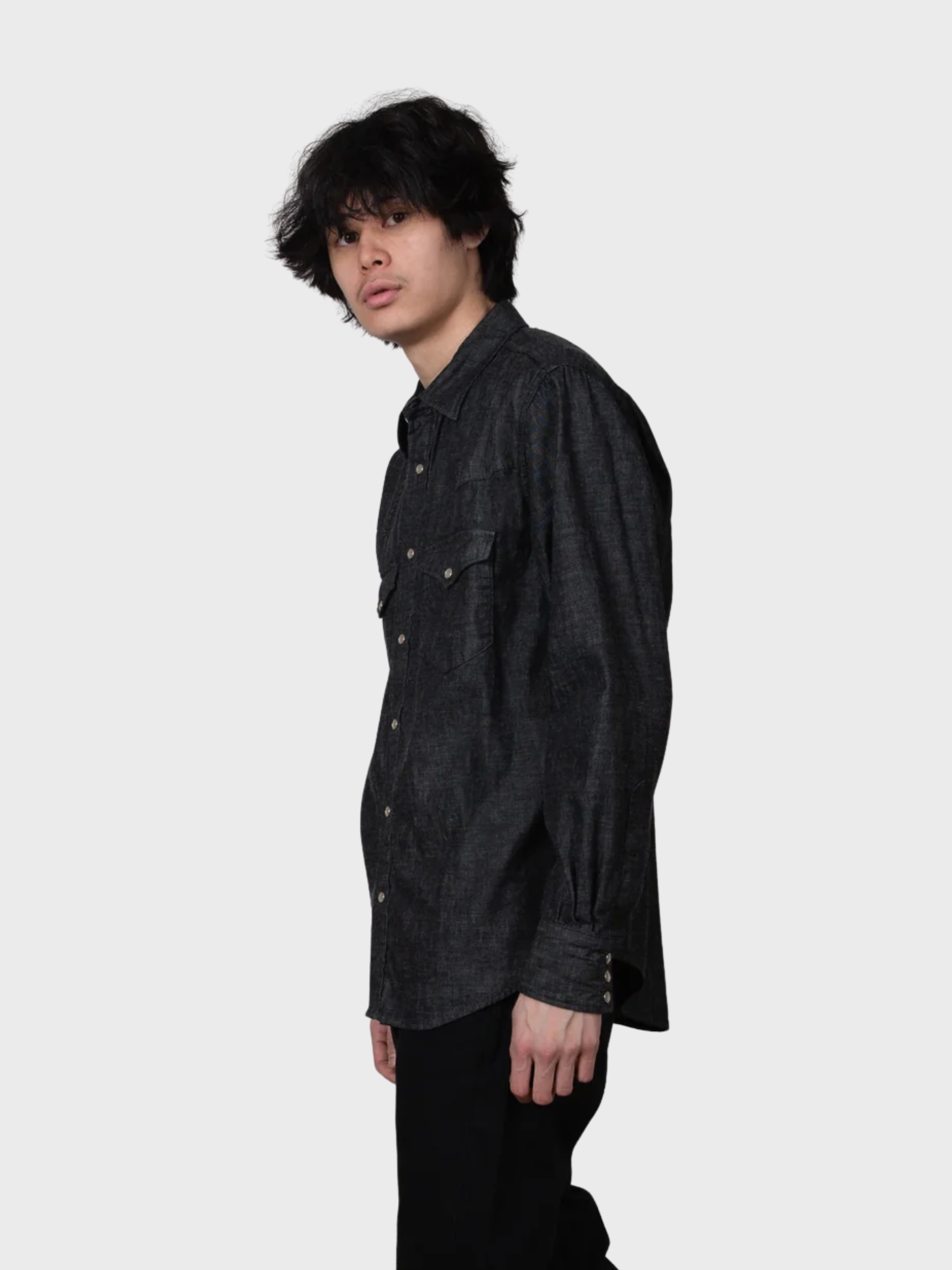 Edwin Kst069-01 Western Shirts - Black Denim-Men's Shirts-Brooklyn-Vancouver-Yaletown-Canada