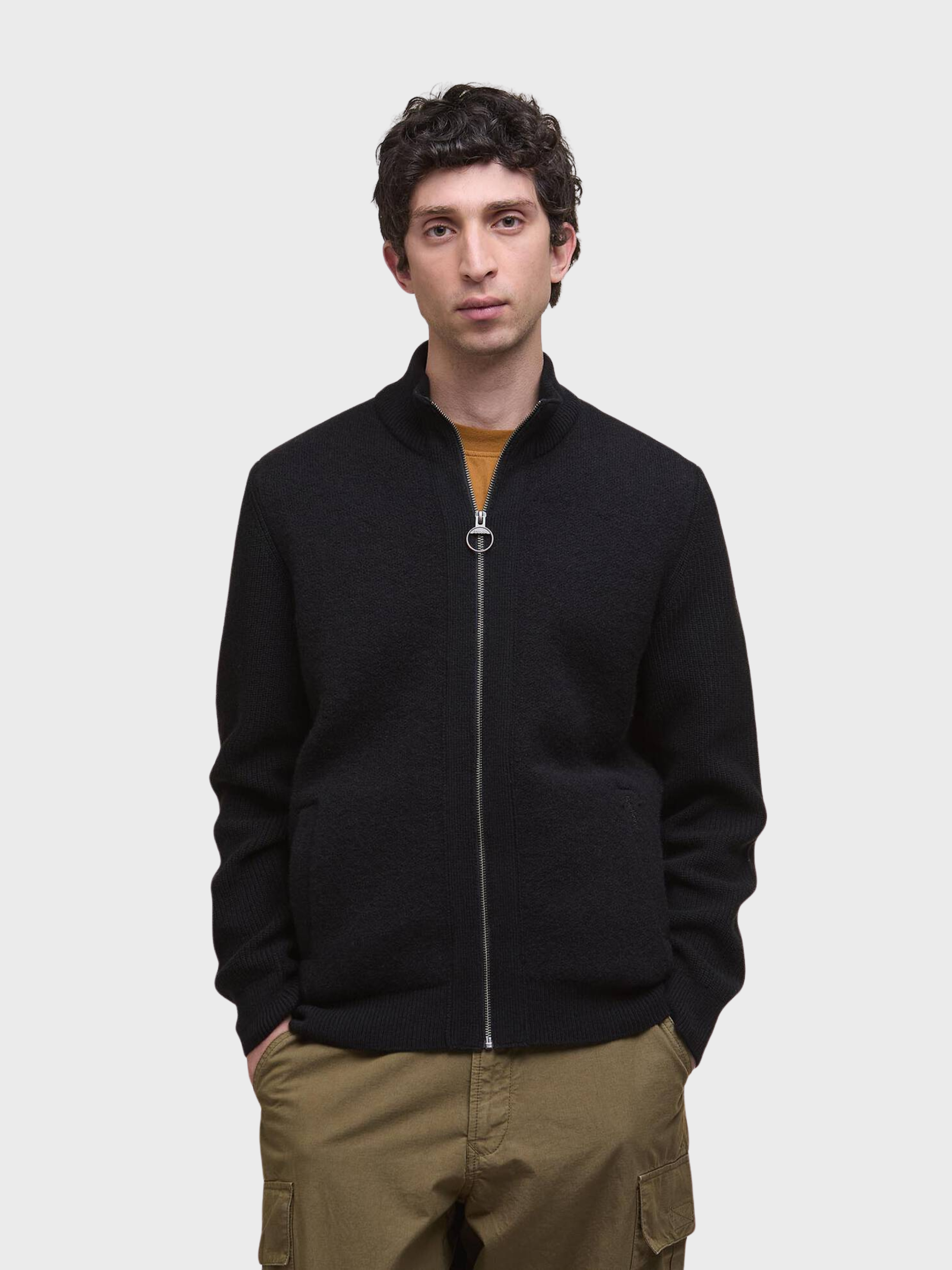 Barbour Milburn Zip Through Knitted Jumper - Black-Men's Sweaters-Brooklyn-Vancouver-Yaletown-Canada