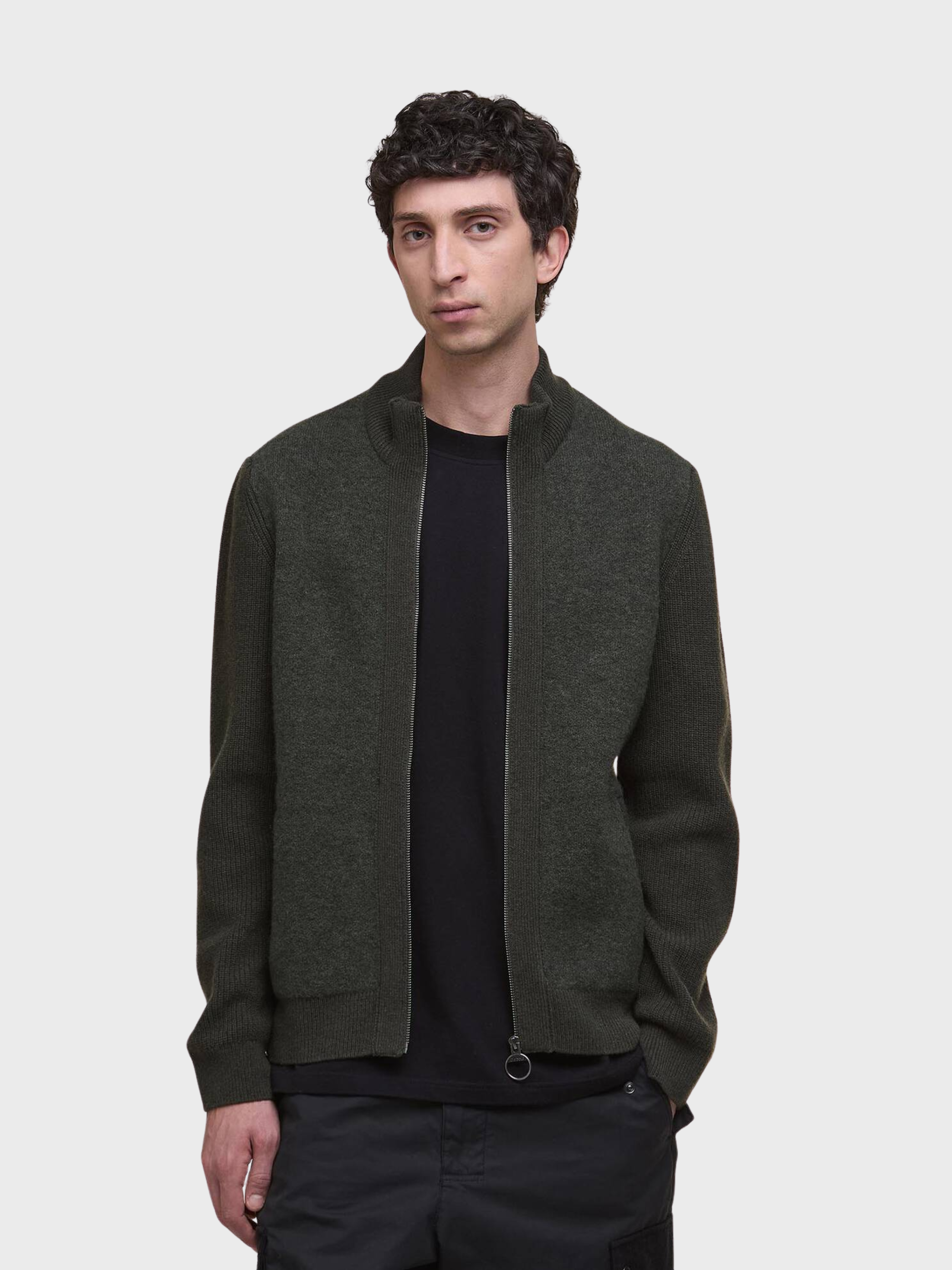 Barbour Milburn Zip Through Knitted Jumper - Dark Olive-Men's Sweaters-Brooklyn-Vancouver-Yaletown-Canada