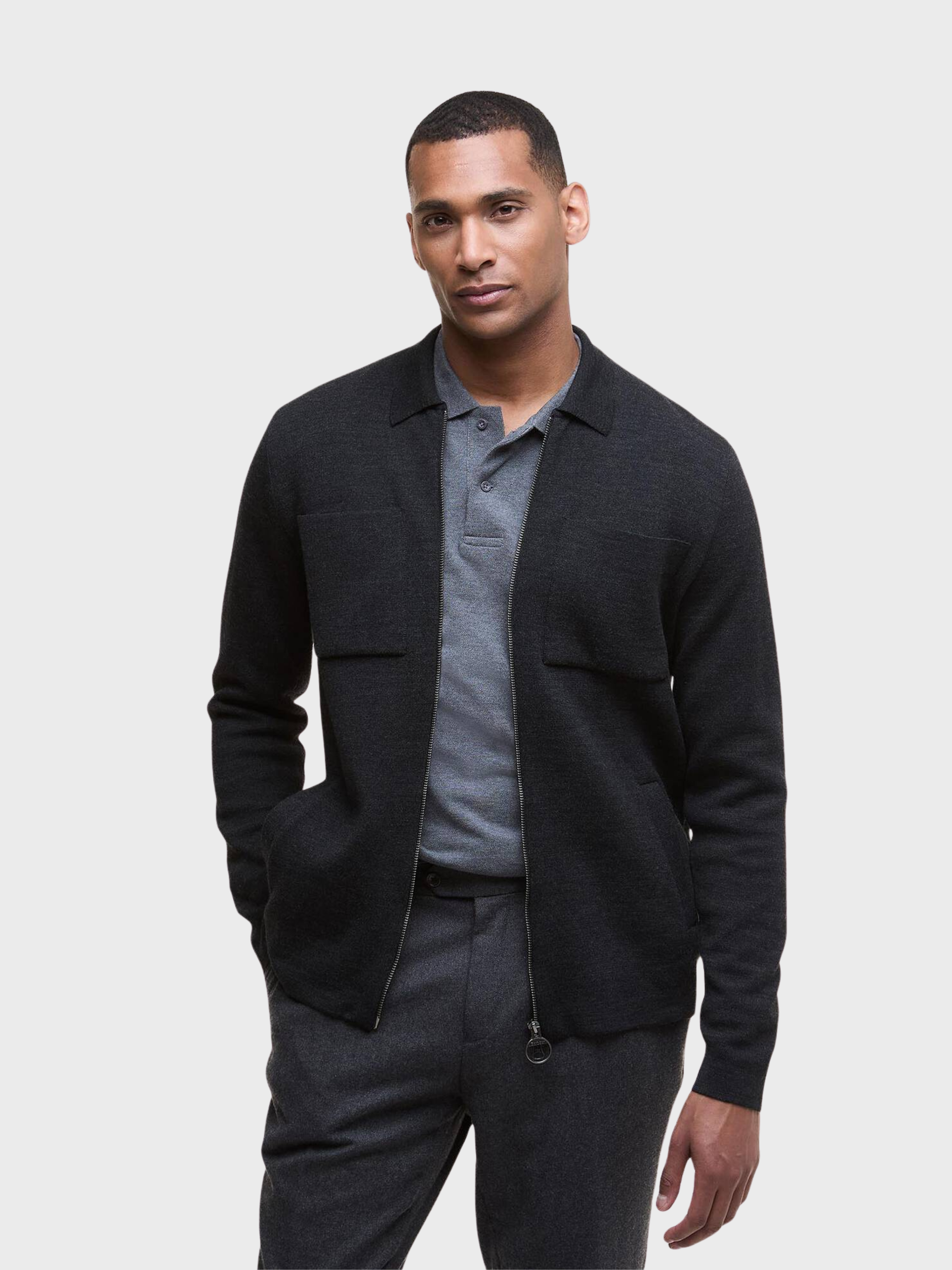 Barbour Croscombe Knitted Zip Through - Charcoal Marl-Men's Sweaters-Brooklyn-Vancouver-Yaletown-Canada