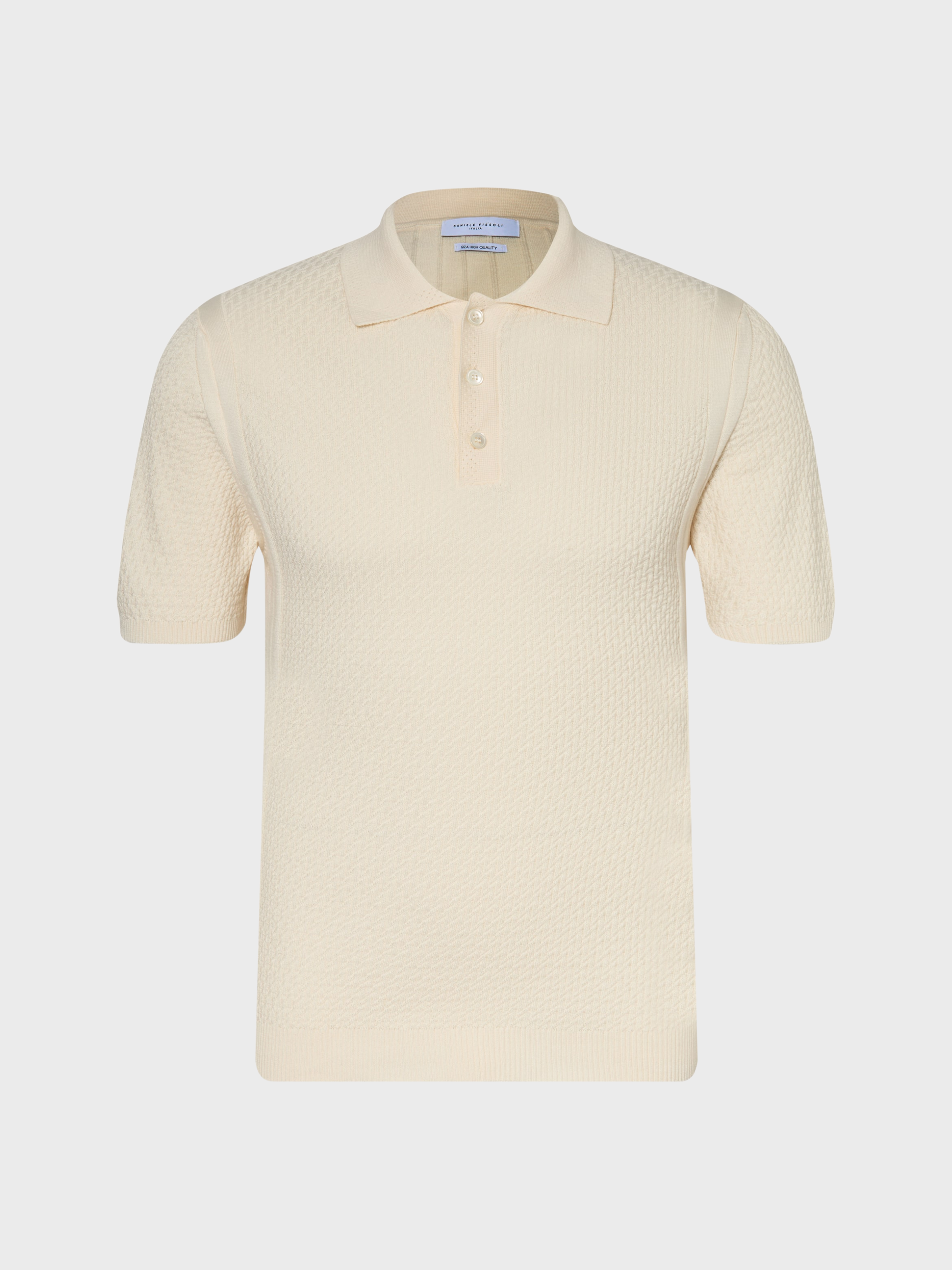Fiesoli Textured Knit Polo - Ecru-Men's Sweaters-Brooklyn-Vancouver-Yaletown-Canada