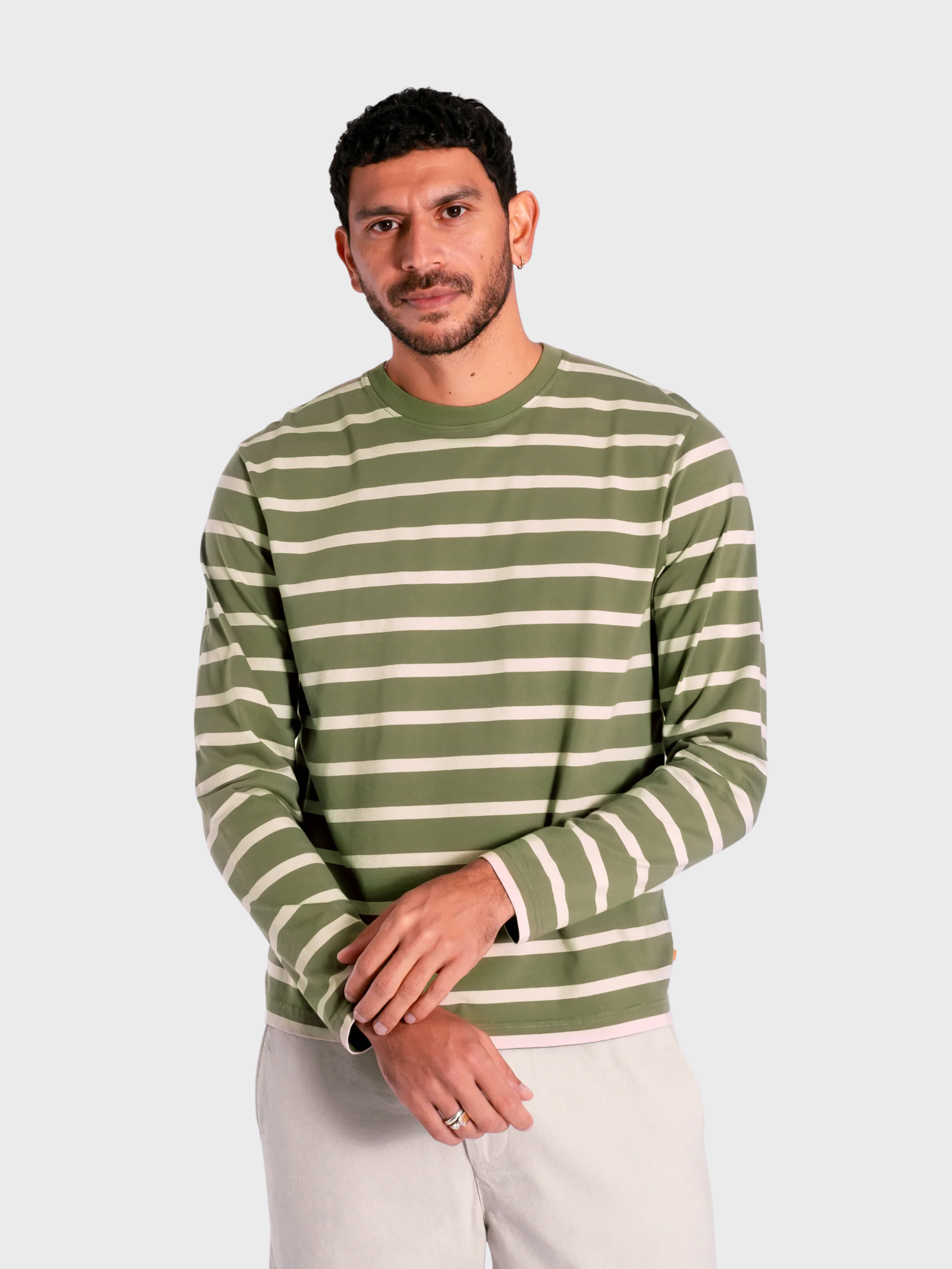 Far Afield Breton Stripe Long Sleeved T-Shirt - Green/Sand-Men's T-Shirts-Brooklyn-Vancouver-Yaletown-Canada