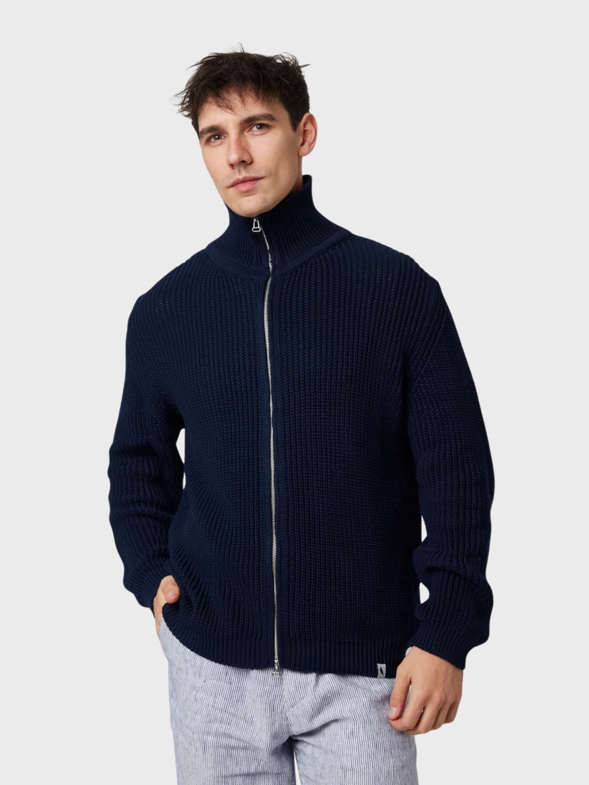 Peregrine River Zip Through Cardigan - Navy-Men's Sweaters-Brooklyn-Vancouver-Yaletown-Canada