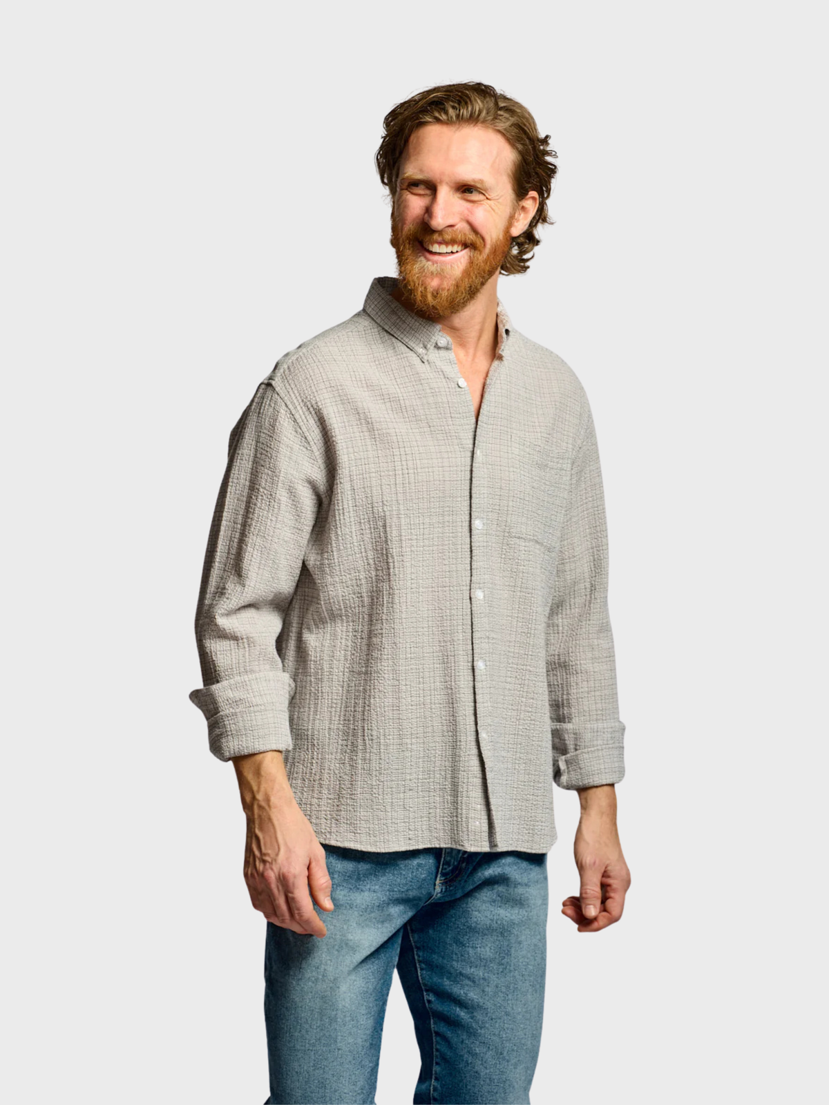 Easy Mondays Crinkle Button Down Stone-Men's Shirts-Brooklyn-Vancouver-Yaletown-Canada
