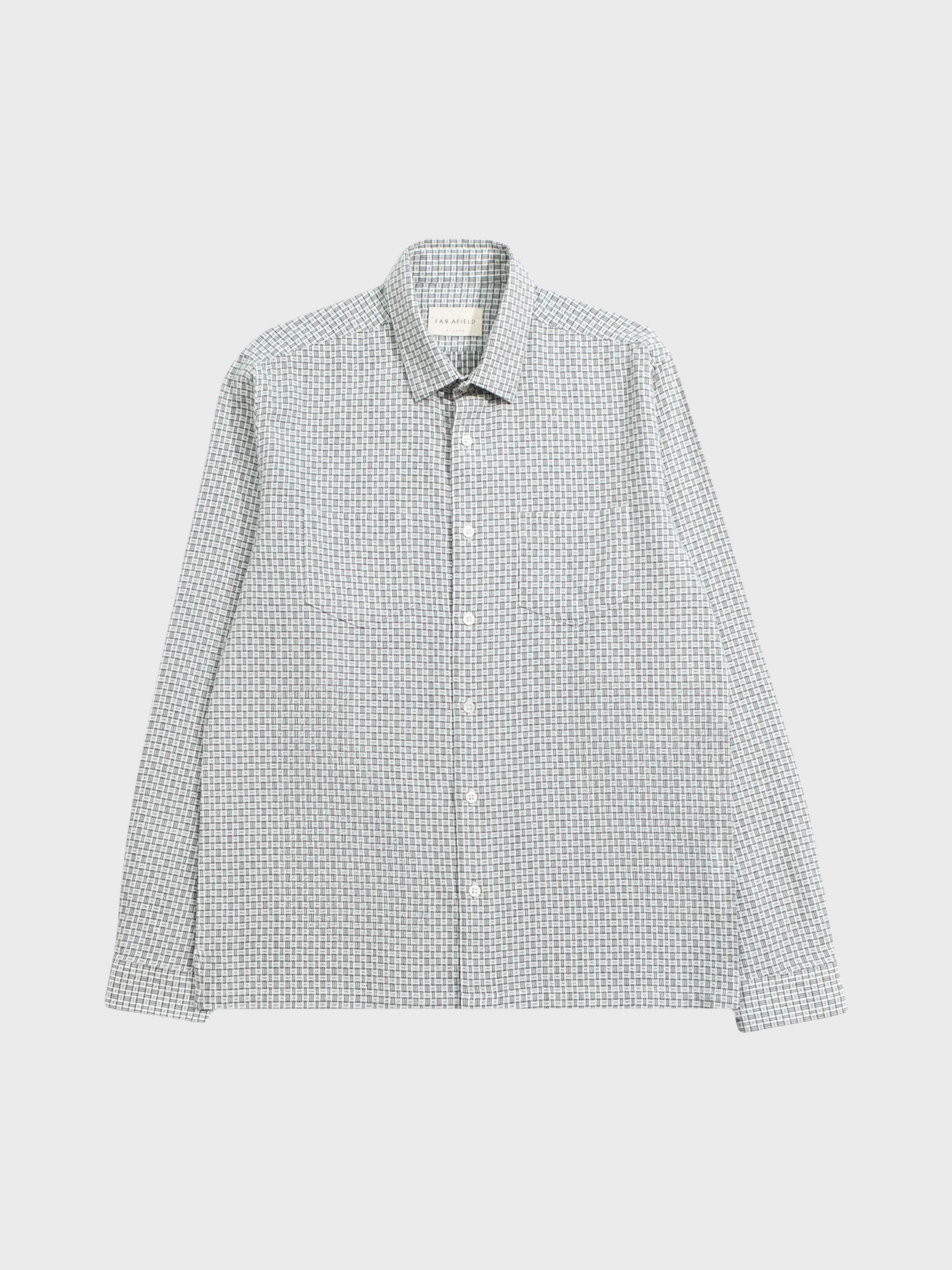 Far Afield Classic Two Pocket Shirt - Dobby Blocks - White/Grey-Men's Shirts-Brooklyn-Vancouver-Yaletown-Canada