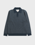 Far Afield Benny Knitted Polo - Navy/White Pinstripe-Men's Sweaters-Brooklyn-Vancouver-Yaletown-Canada