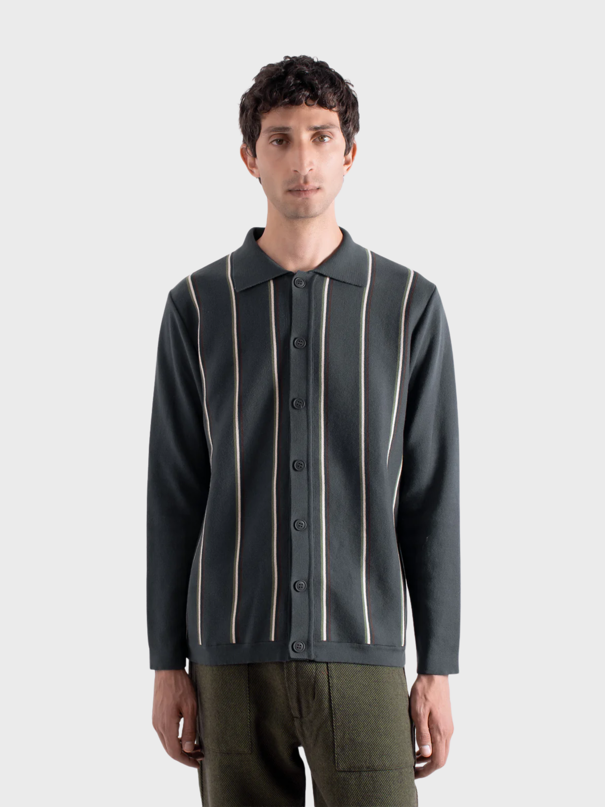 Far Afield Zigger Cardigan - Kuki Stripe - Grey Stripe Multi-Men's Sweaters-Brooklyn-Vancouver-Yaletown-Canada