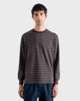 Far Afield Breton Stripe T-Shirt - Yarn Dyed - Grey/Brown-Men's Shirts-Brooklyn-Vancouver-Yaletown-Canada