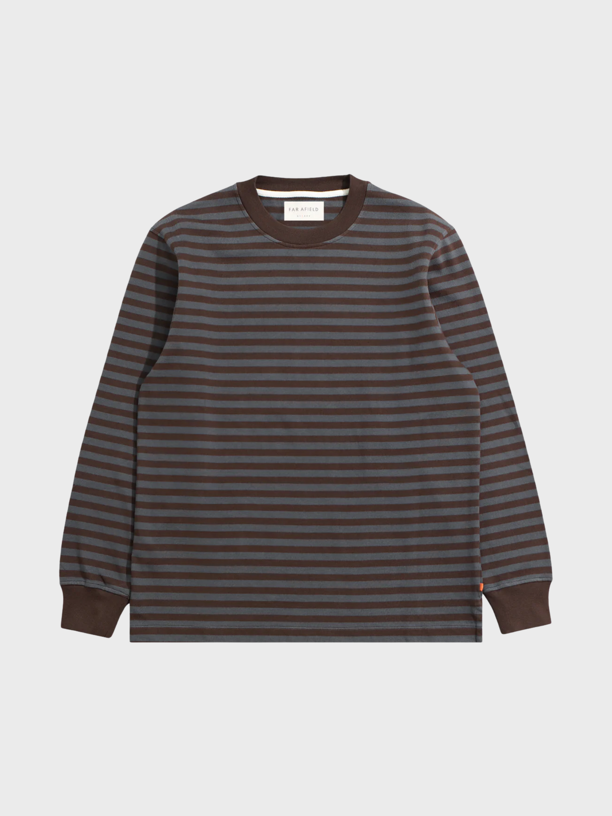 Far Afield Breton Stripe T-Shirt - Yarn Dyed - Grey/Brown-Men's Shirts-Brooklyn-Vancouver-Yaletown-Canada