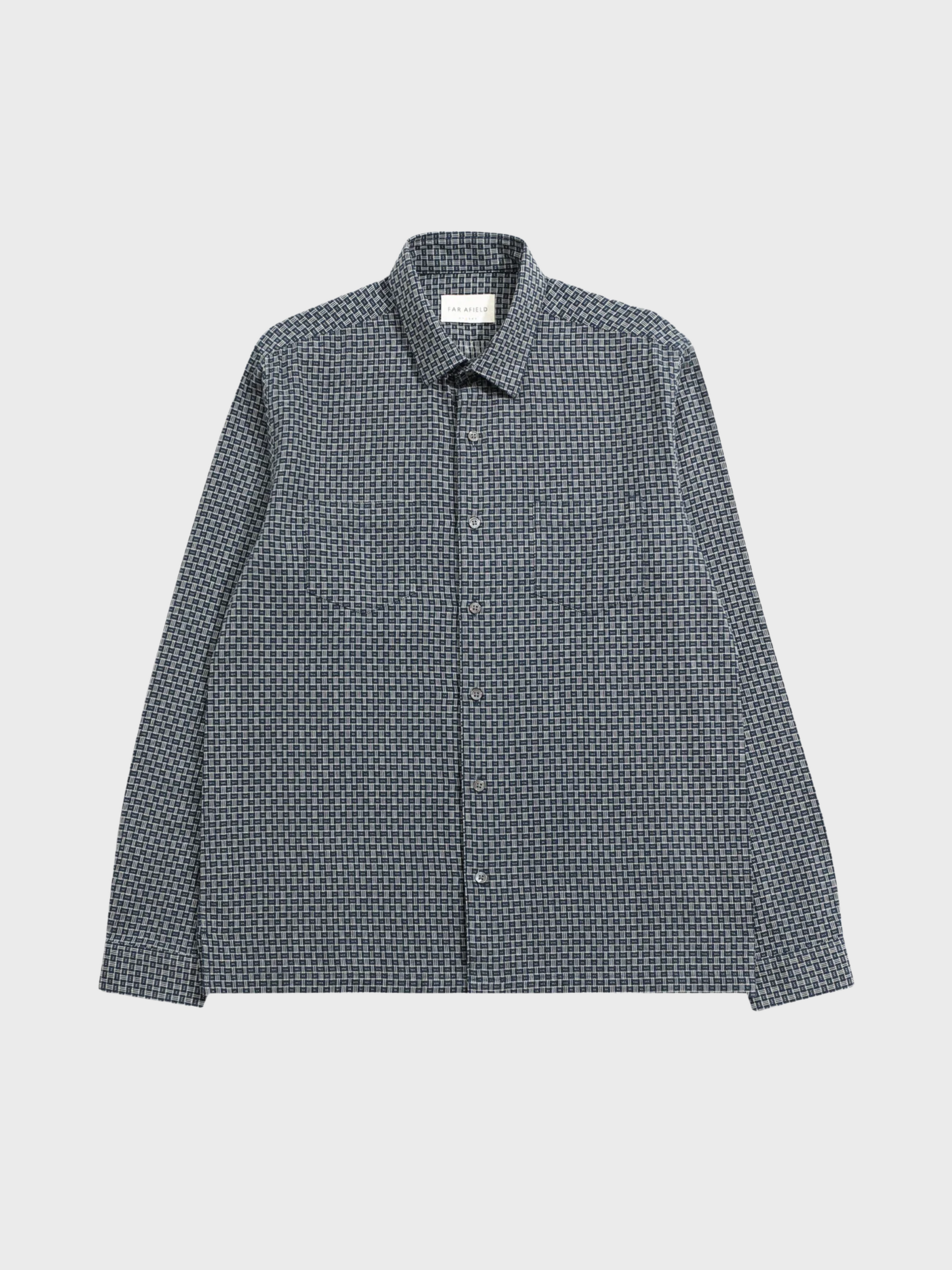 Far Afield Classic Two Pocket Shirt - Dobby Blocks - Navy/Stone-Men's Shirts-Brooklyn-Vancouver-Yaletown-Canada
