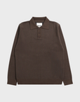 Far Afield Benny Knitted Polo - Brown/Navy Pinstripe-Men's Sweaters-Brooklyn-Vancouver-Yaletown-Canada