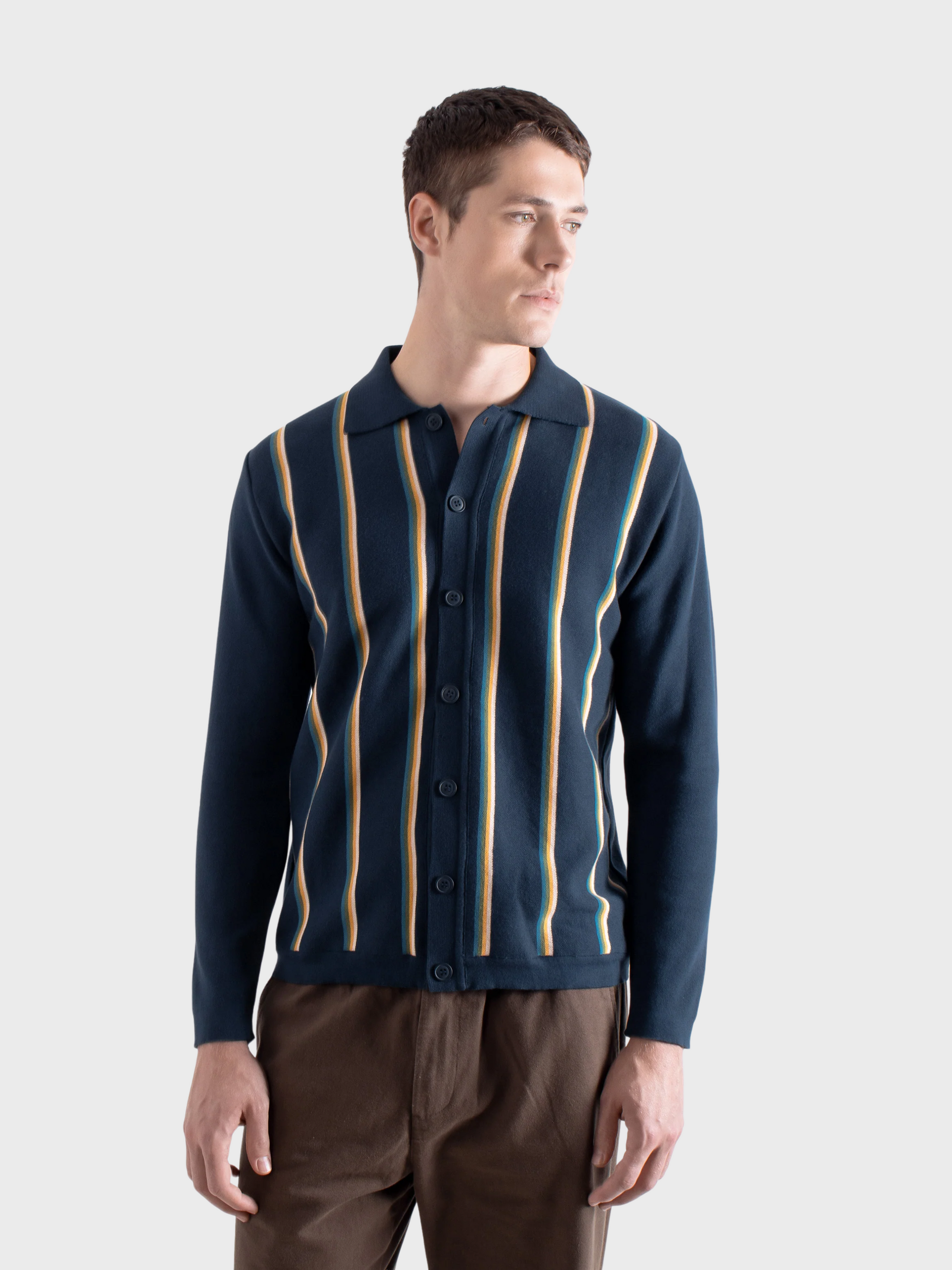 Far Afield Zigger Cardigan - Kuki Stripe - Navy Stripe Multi-Men's Sweaters-Brooklyn-Vancouver-Yaletown-Canada