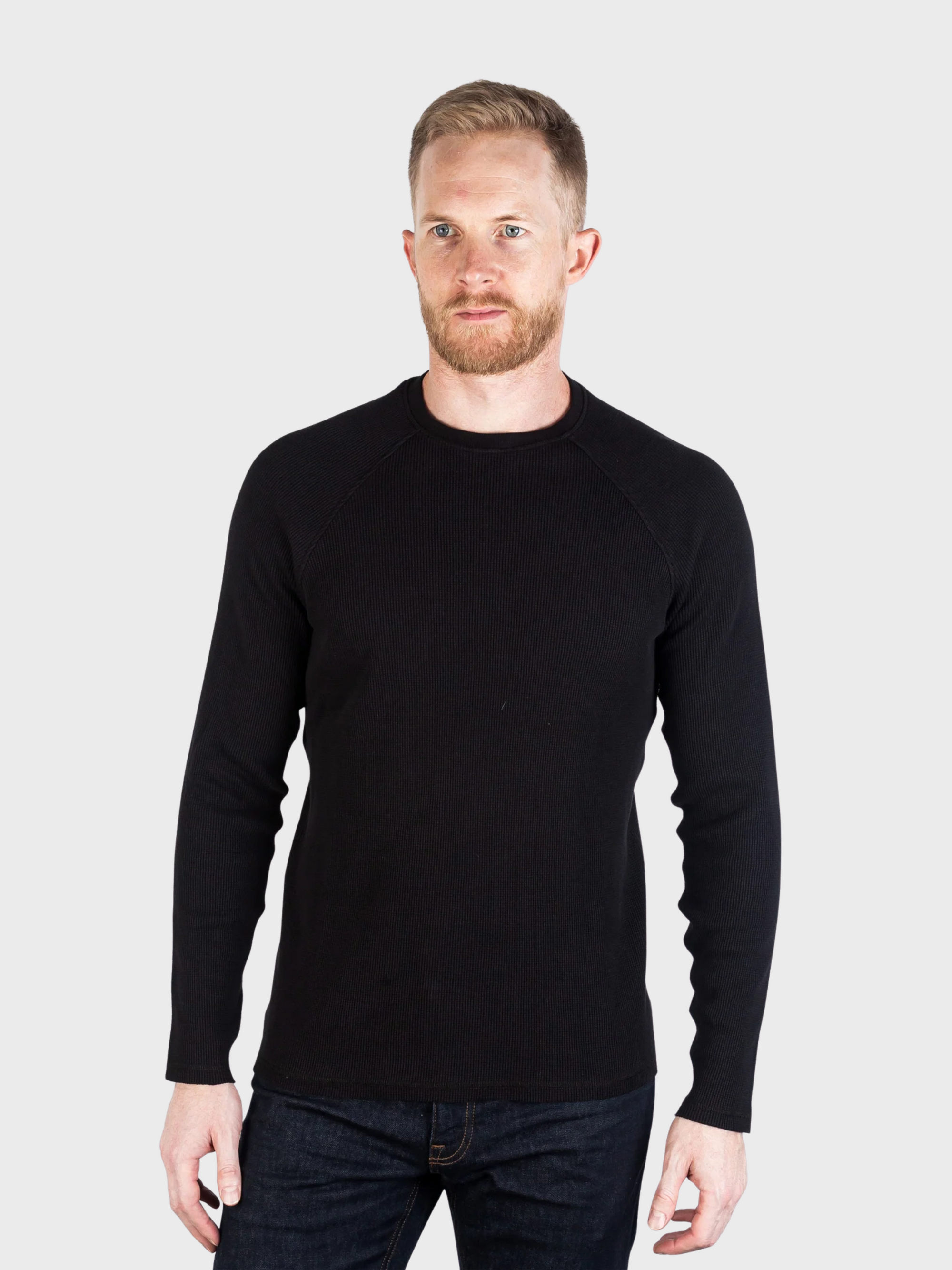 Jude Neale Rogan Waffle Long Sleeve - Black-Men's Shirts-Brooklyn-Vancouver-Yaletown-Canada