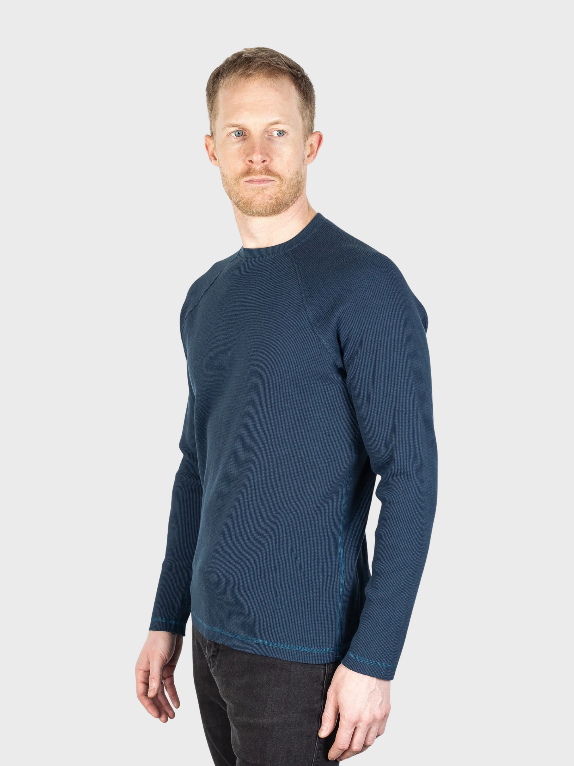 Jude Neale Rogan Waffle Long Sleeve - Marine Blue-Men's Shirts-Brooklyn-Vancouver-Yaletown-Canada