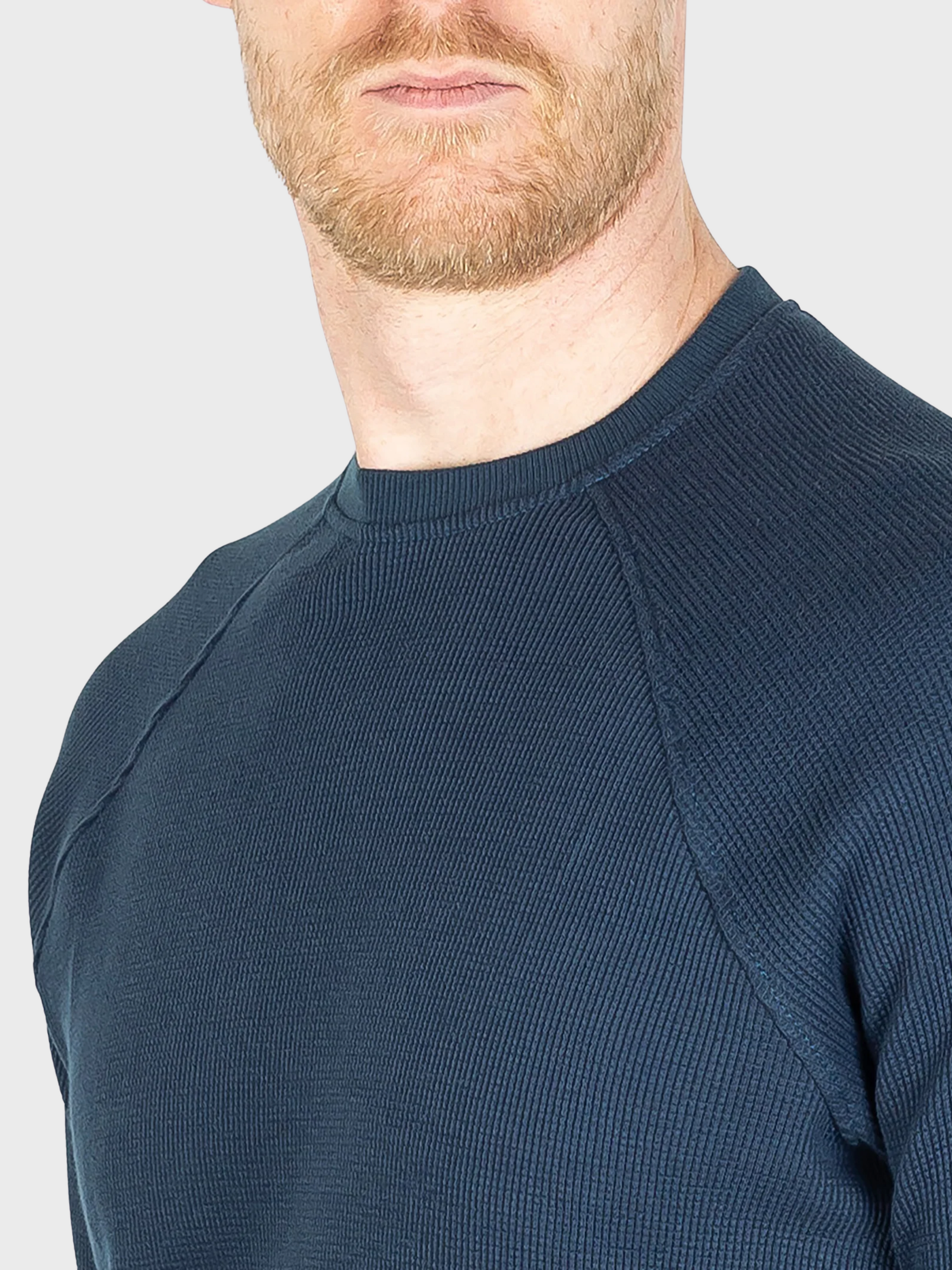 Jude Neale Rogan Waffle Long Sleeve - Marine Blue-Men's Shirts-Brooklyn-Vancouver-Yaletown-Canada