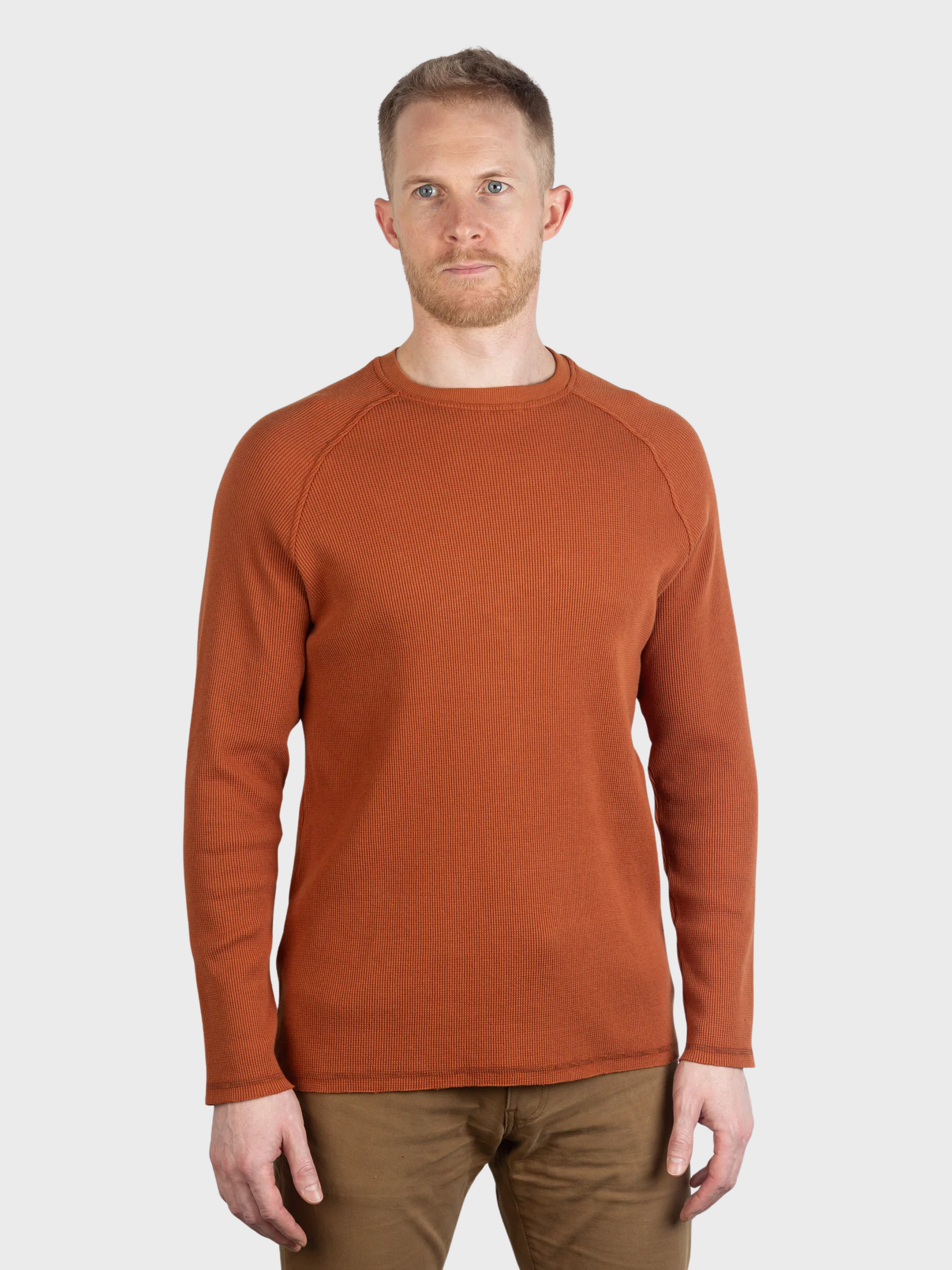 Jude Neale Rogan Waffle Long Sleeve - Rust-Men's Shirts-Brooklyn-Vancouver-Yaletown-Canada