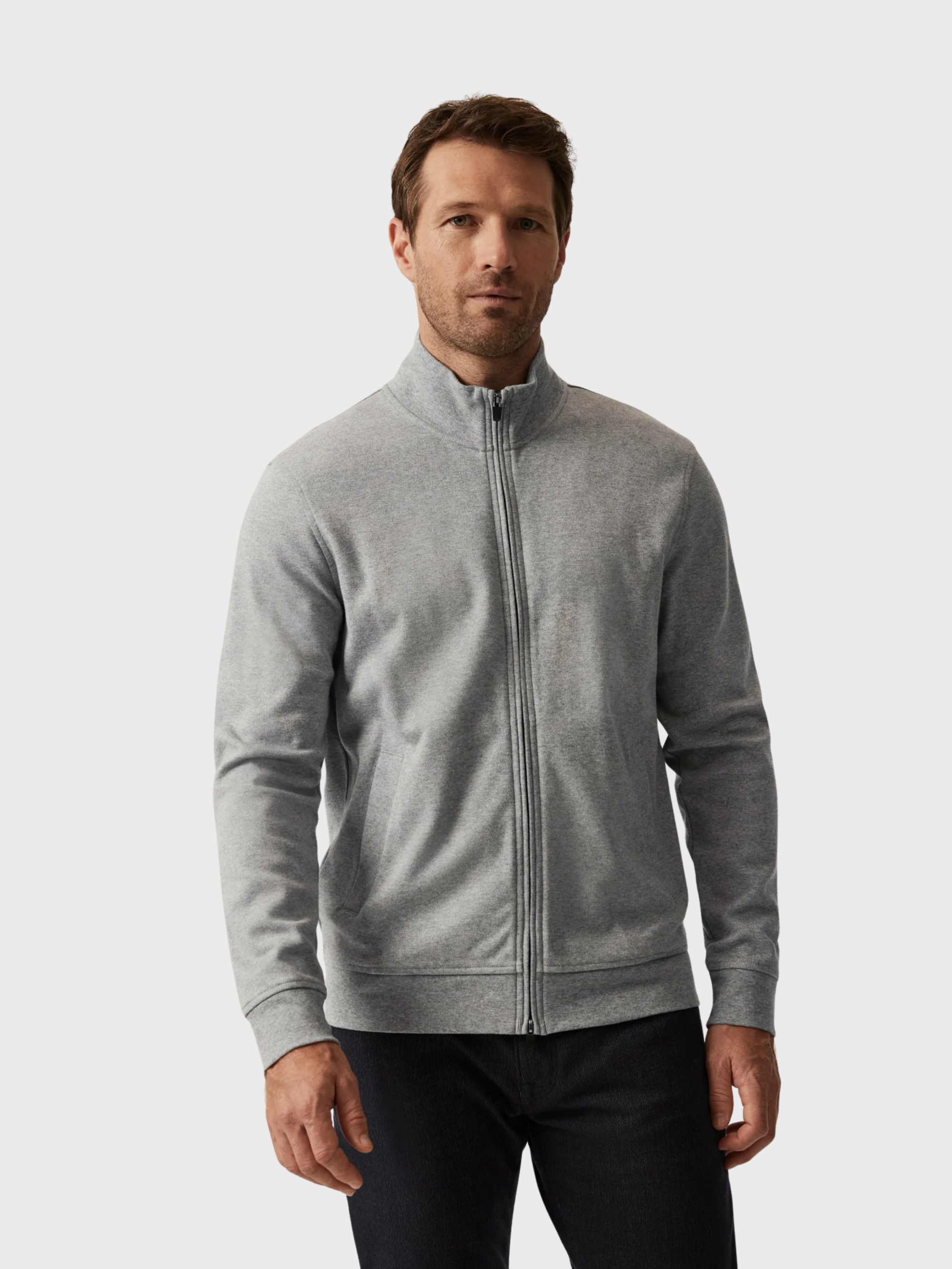 34 Heritage High Neck Zip-Up Grey Melange-Men's Sweaters-Brooklyn-Vancouver-Yaletown-Canada