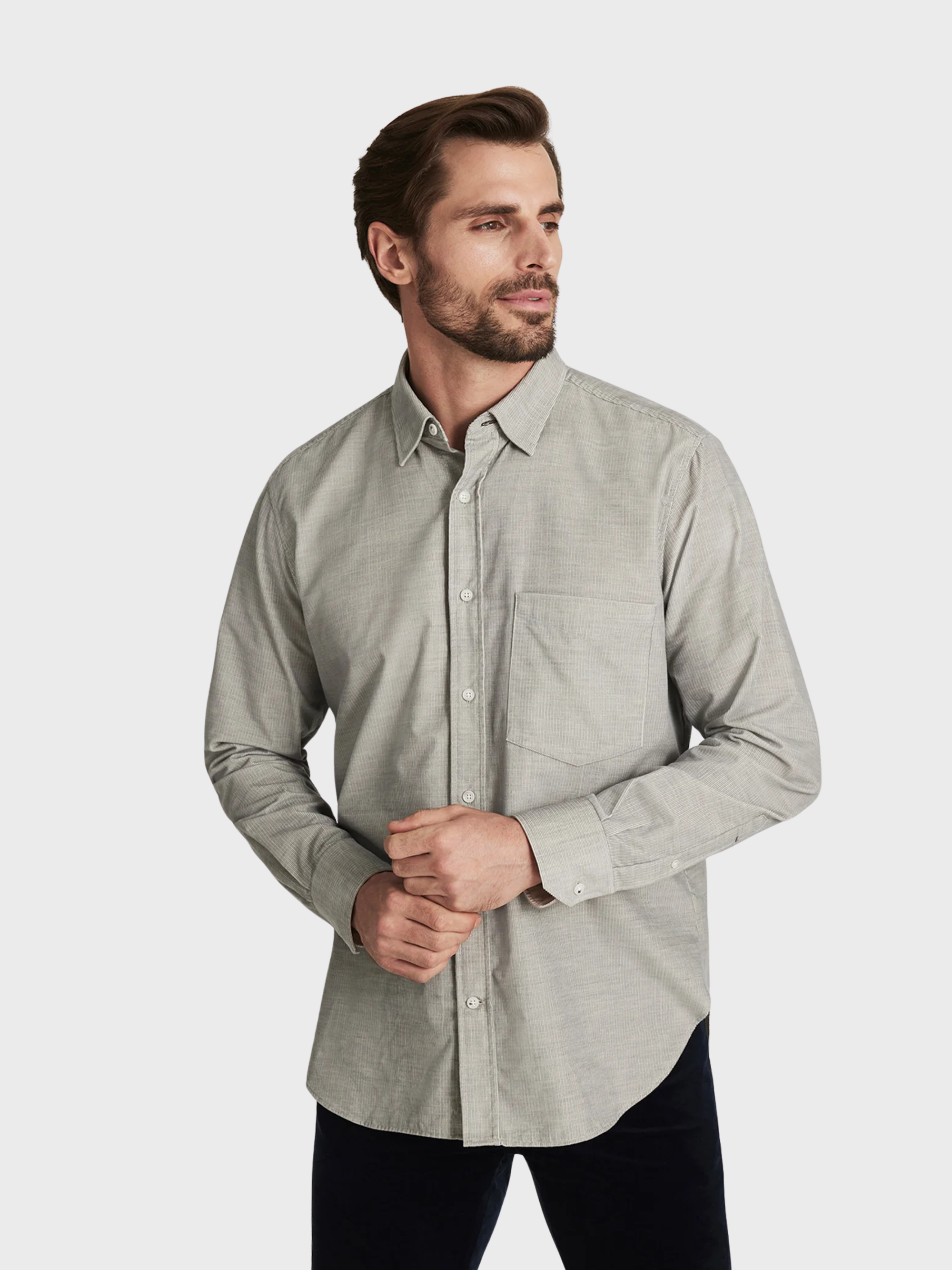 34 Heritage Corduroy Shirt Grey-Men's Shirts-Brooklyn-Vancouver-Yaletown-Canada
