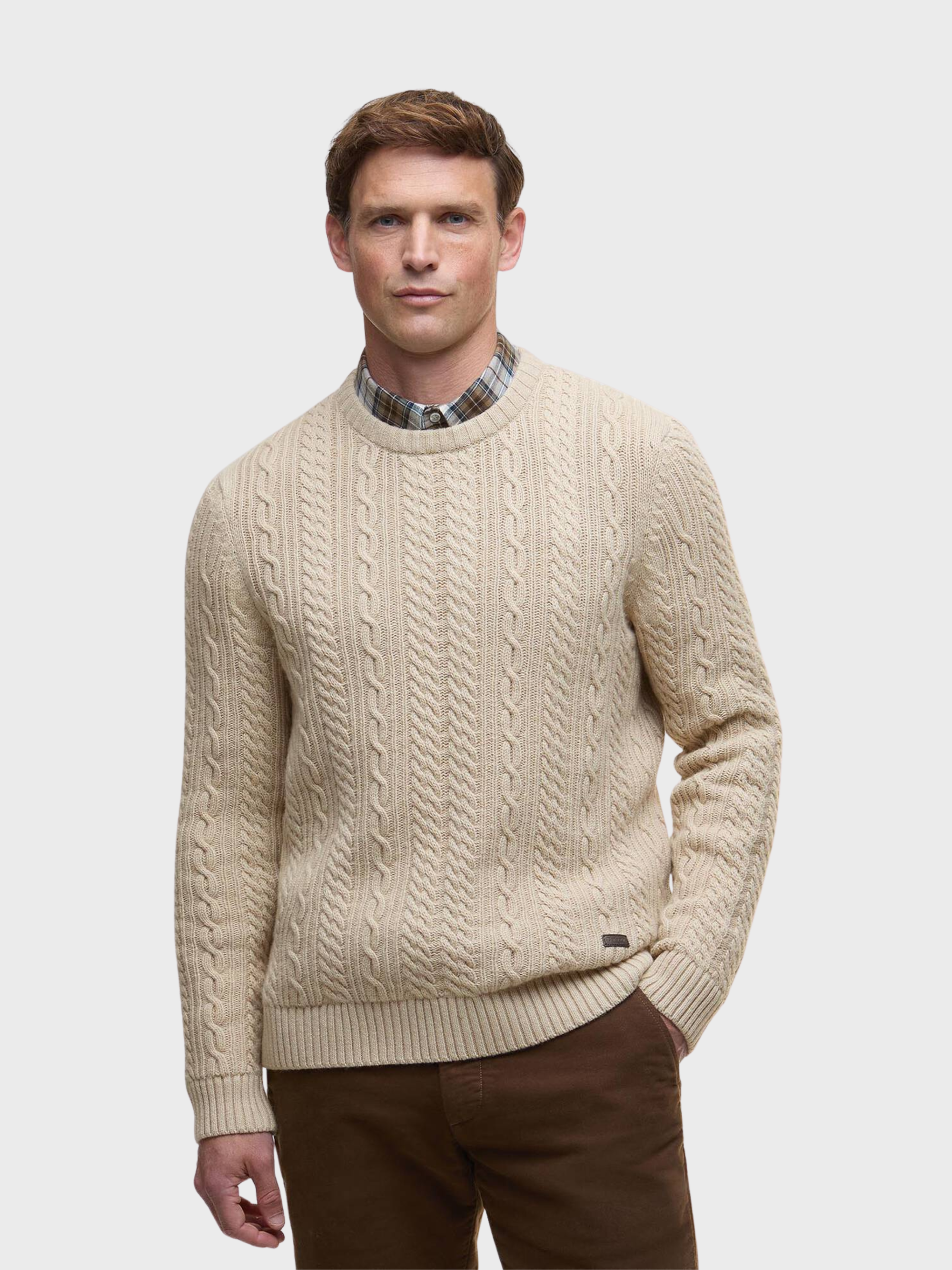 Barbour Lowfen Cable Crew - Stone-Men's Sweaters-Brooklyn-Vancouver-Yaletown-Canada