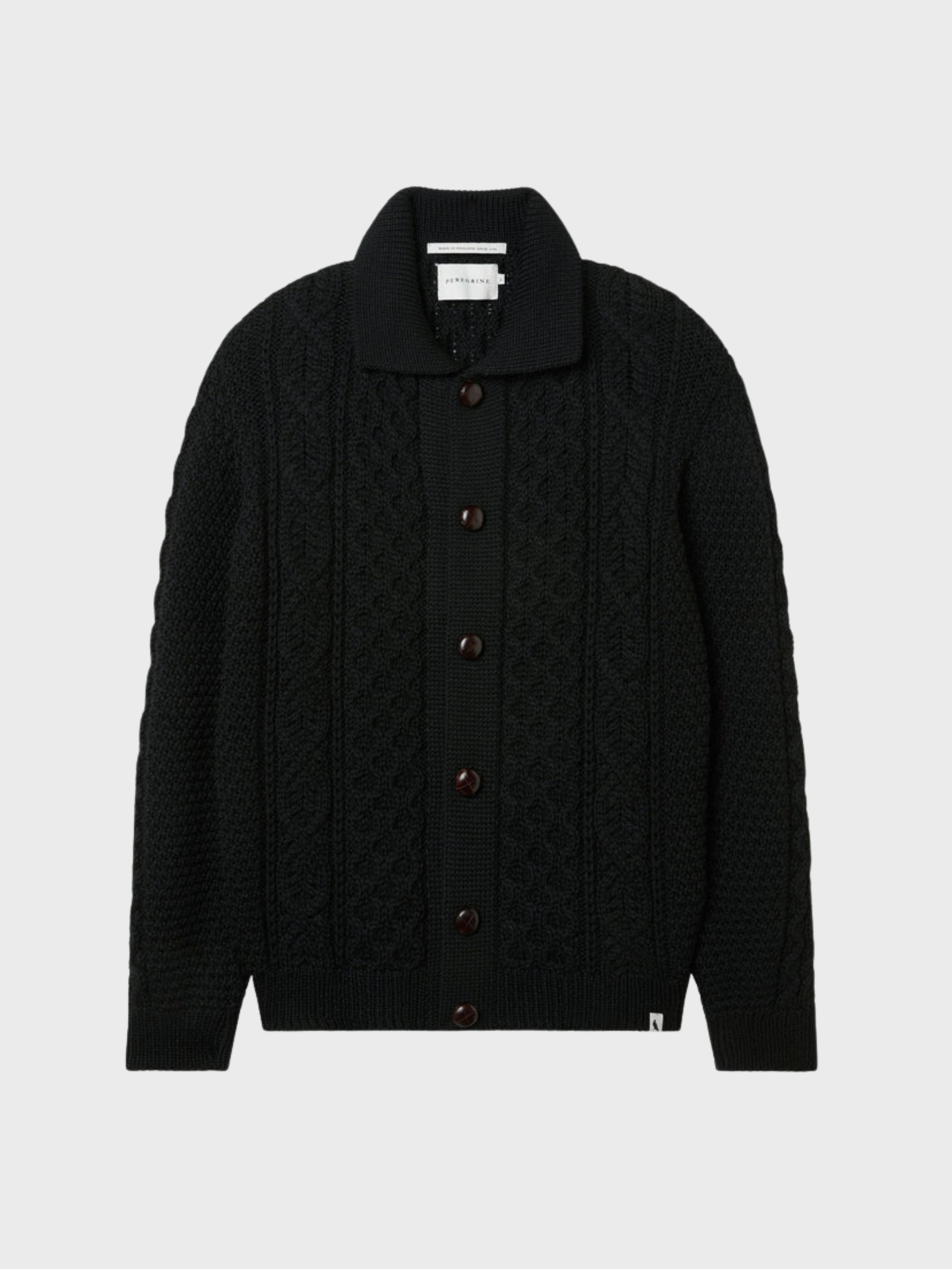 Peregrine Hudson Aran Cardigan - Black-Men's Sweaters-Brooklyn-Vancouver-Yaletown-Canada