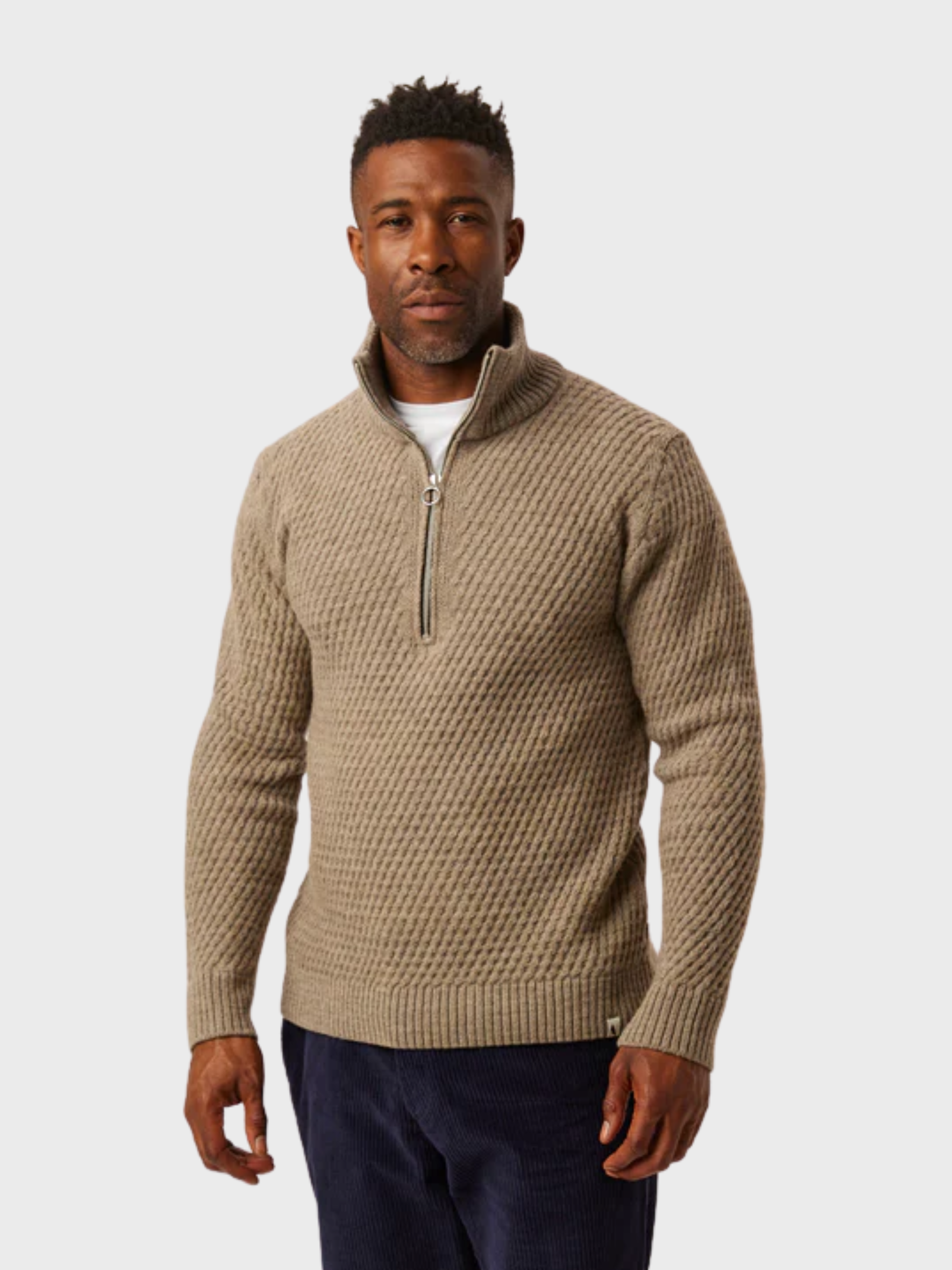 Peregrine Birchall Quarter Zip Jumper - Oak-Men's Sweaters-Brooklyn-Vancouver-Yaletown-Canada
