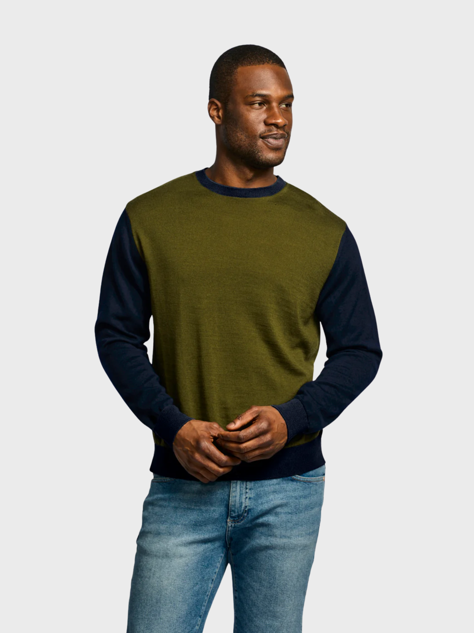 Easy Mondays Colour block sweater Army/Navy-Men's Sweaters-Brooklyn-Vancouver-Yaletown-Canada