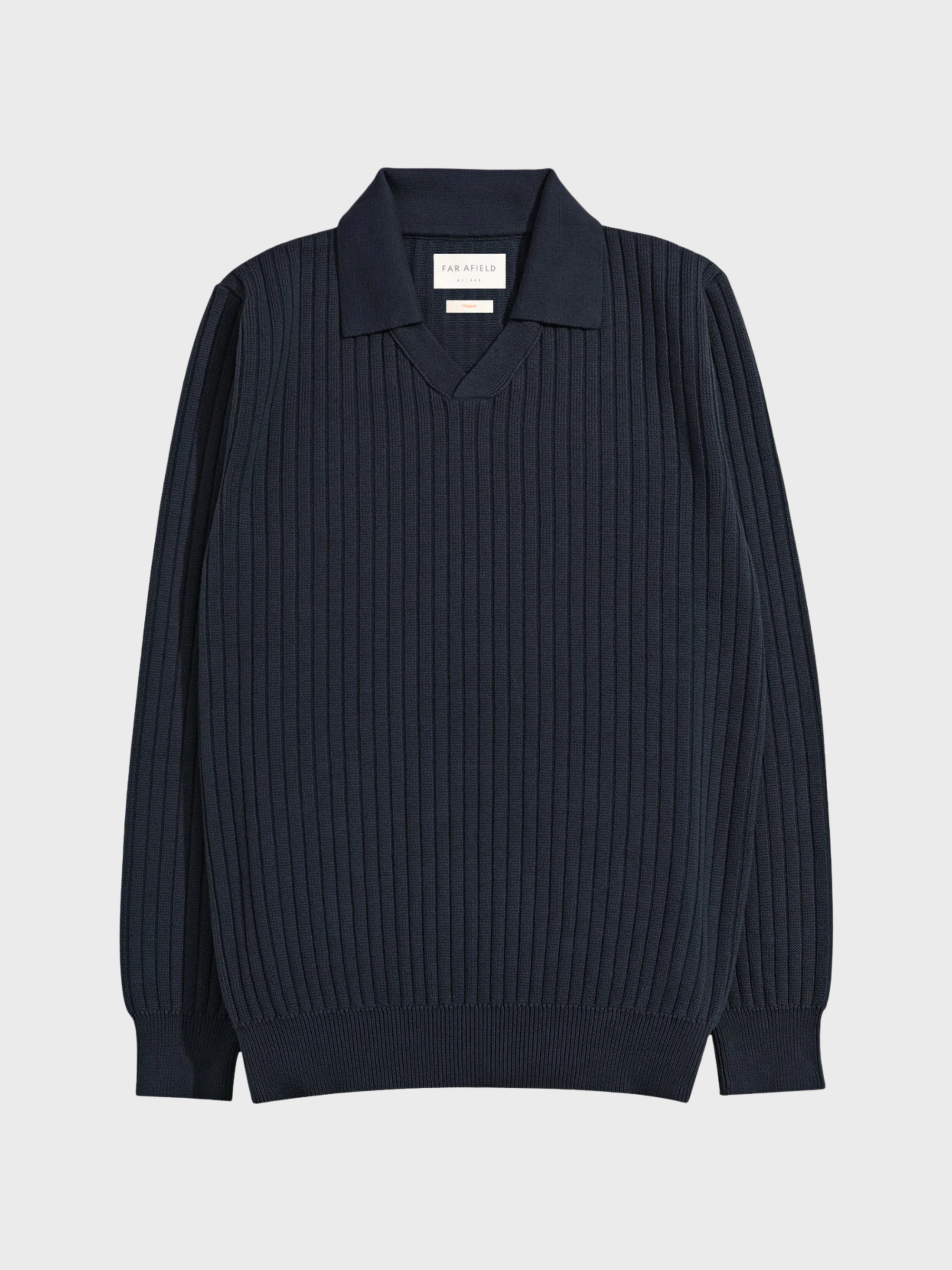 Far Afield Clifford Knitted Ribbed Polo - Spread Collared - Navy-Men's Sweaters-Brooklyn-Vancouver-Yaletown-Canada