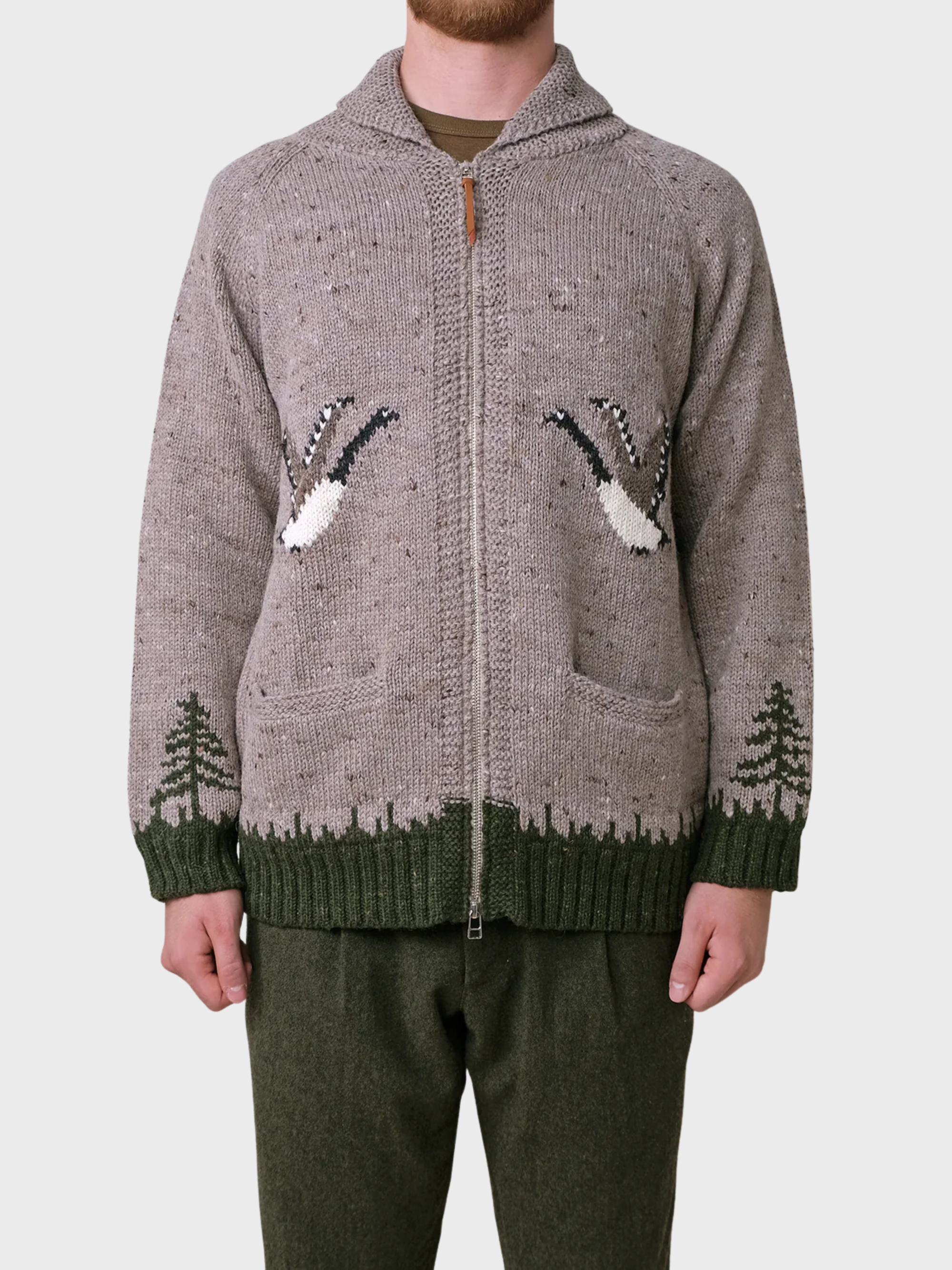 Outclass Zip Cardigan - Goose Motif-Men's Sweaters-Brooklyn-Vancouver-Yaletown-Canada