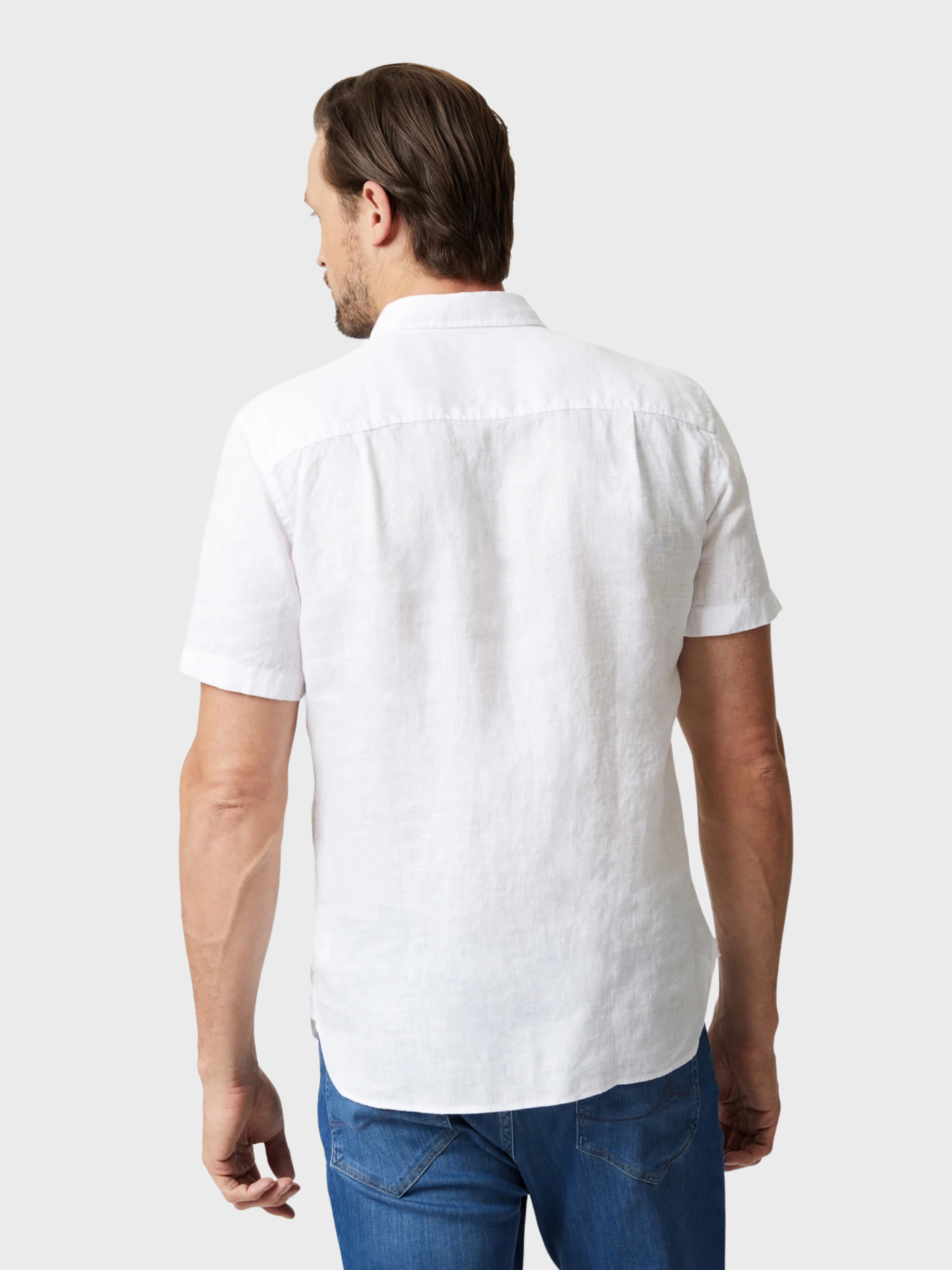 34 Heritage Linen Short Sleeve Shirt Bright White SS24-Men's Shirts-Howard-Surrey-Canada