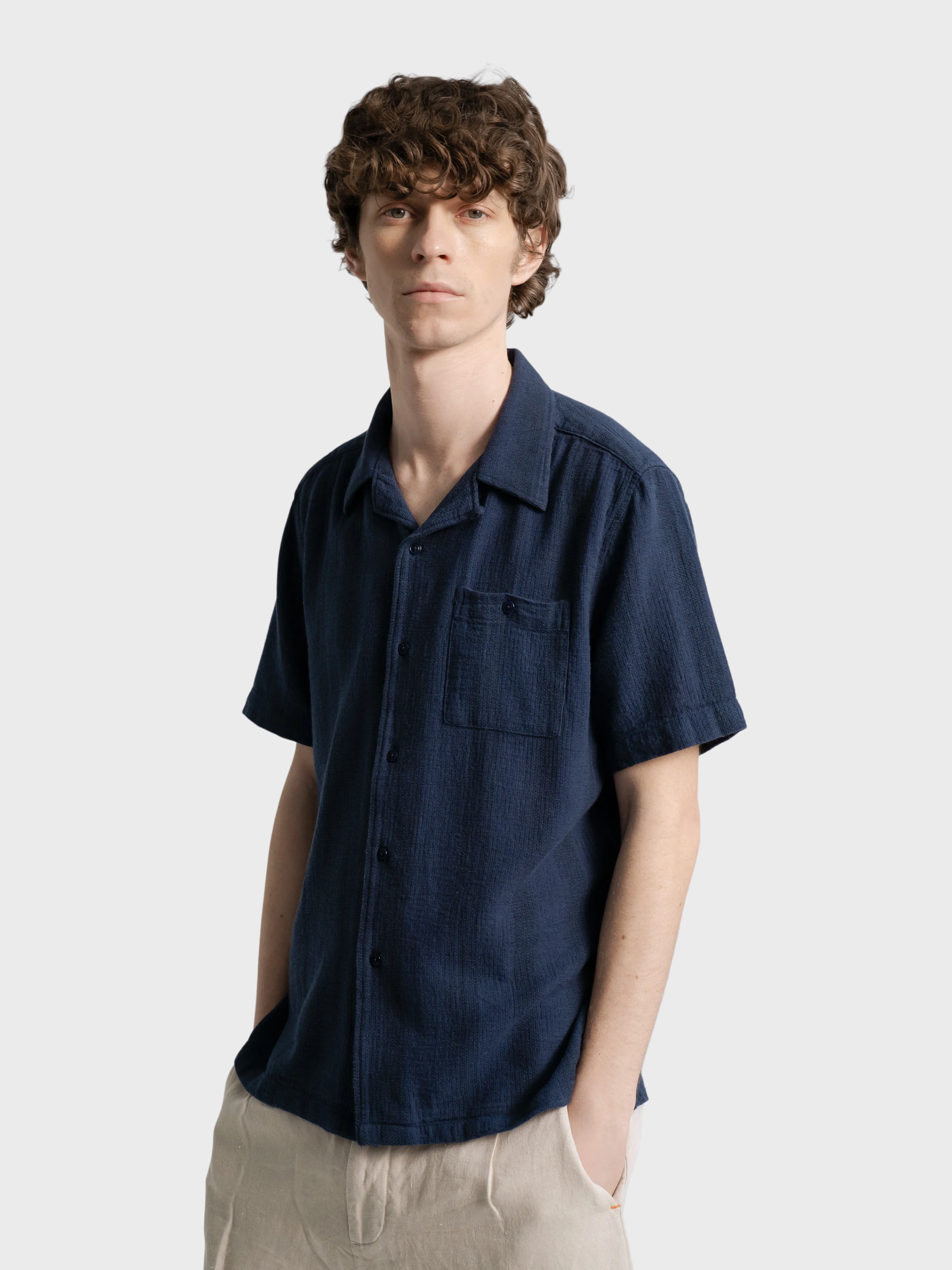 Far Afield Selleck Shirt - Dobby Stripe - Blue/Navy-Men's Shirts-Brooklyn-Vancouver-Yaletown-Canada
