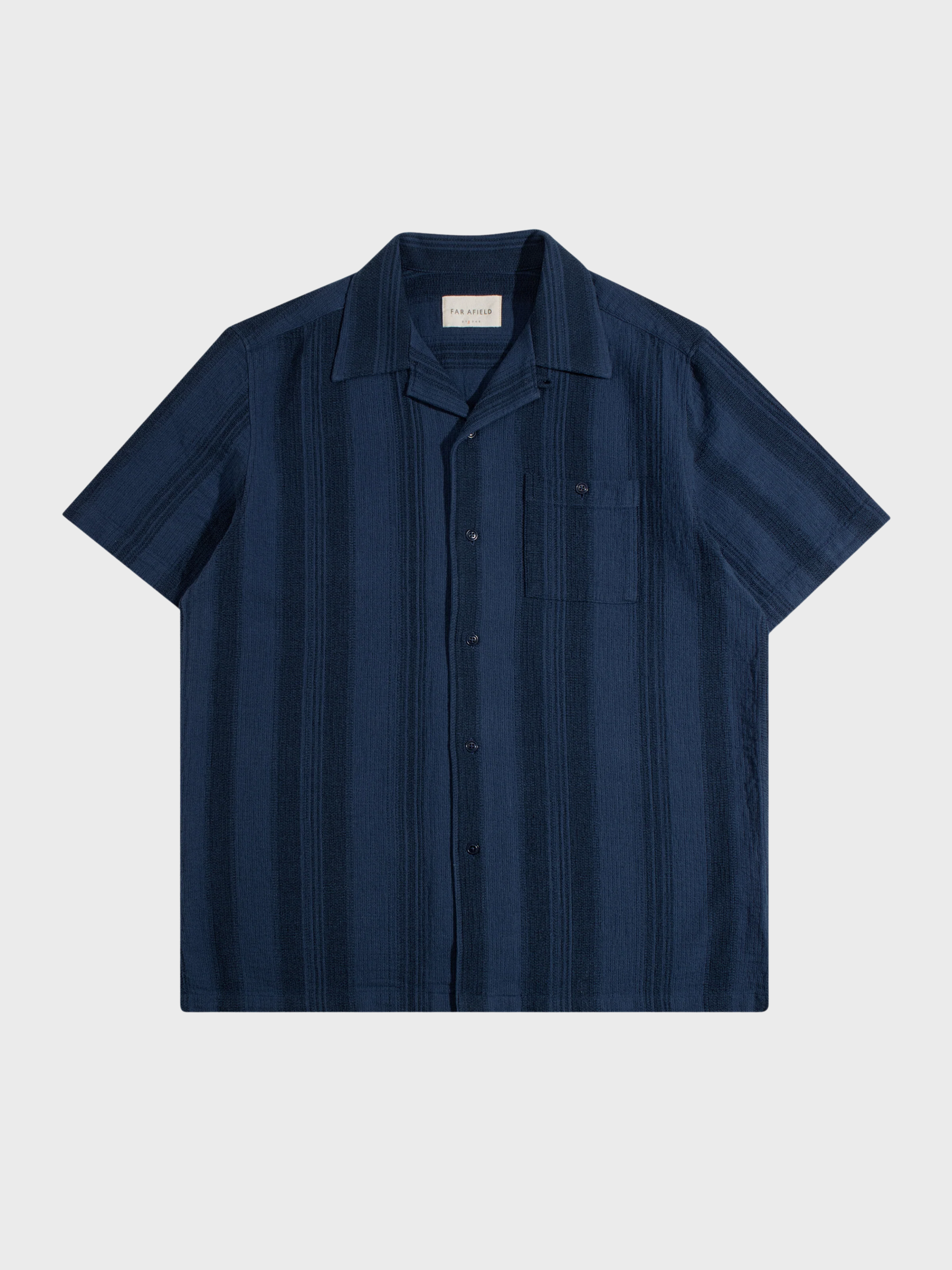 Far Afield Selleck Shirt - Dobby Stripe - Blue/Navy-Men's Shirts-Brooklyn-Vancouver-Yaletown-Canada
