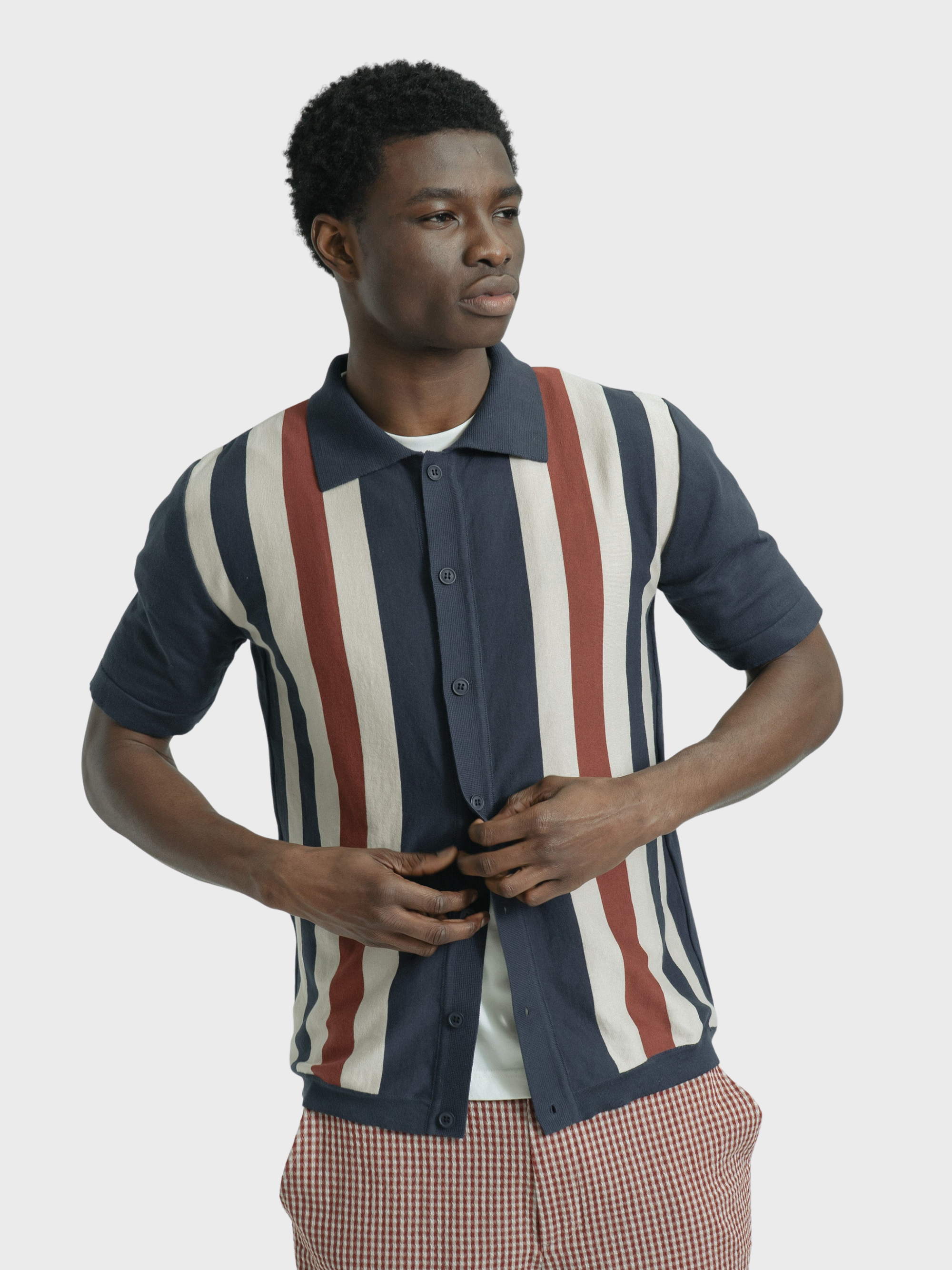 Far Afield Velzy Knitted Shirt - Simple Stripe - Navy/Multi-Men's Shirts-Brooklyn-Vancouver-Yaletown-Canada