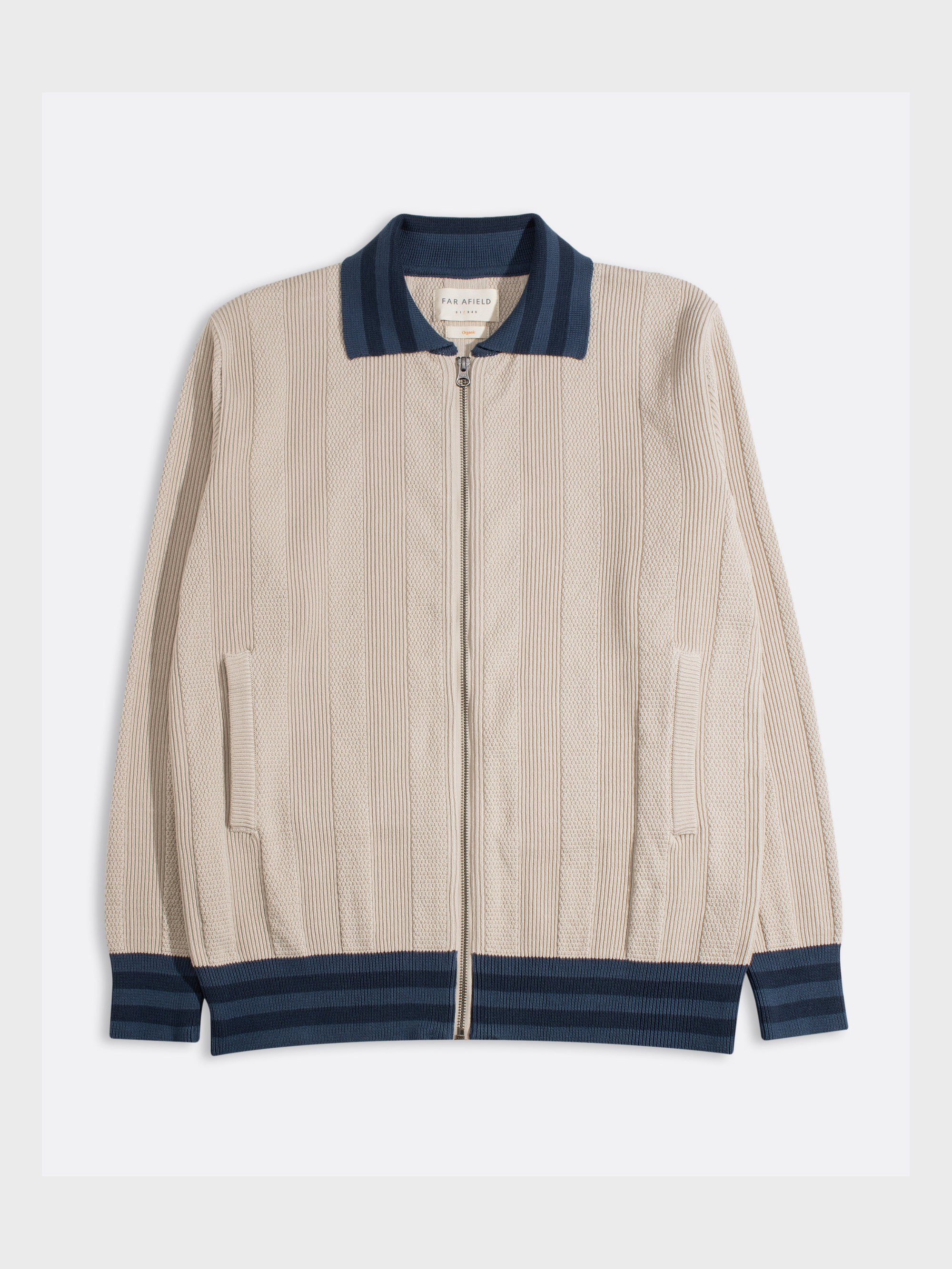 Far Afield Aleksey Cardigan - Horace Stripe - Sand-Men's Sweaters-Brooklyn-Vancouver-Yaletown-Canada