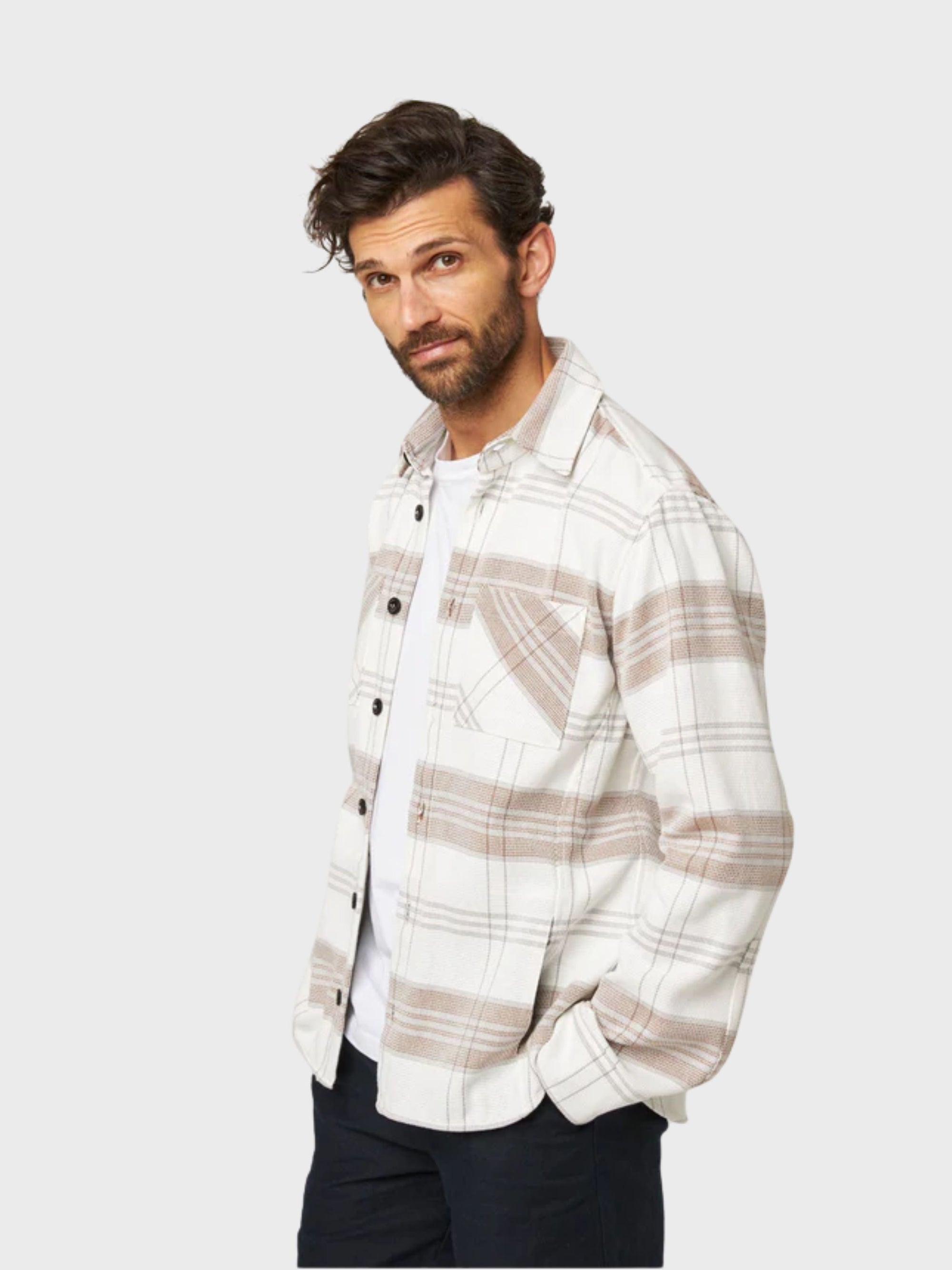 Peregrine Blunt Overshirt - White Grid-Men's Jackets-Brooklyn-Vancouver-Yaletown-Canada
