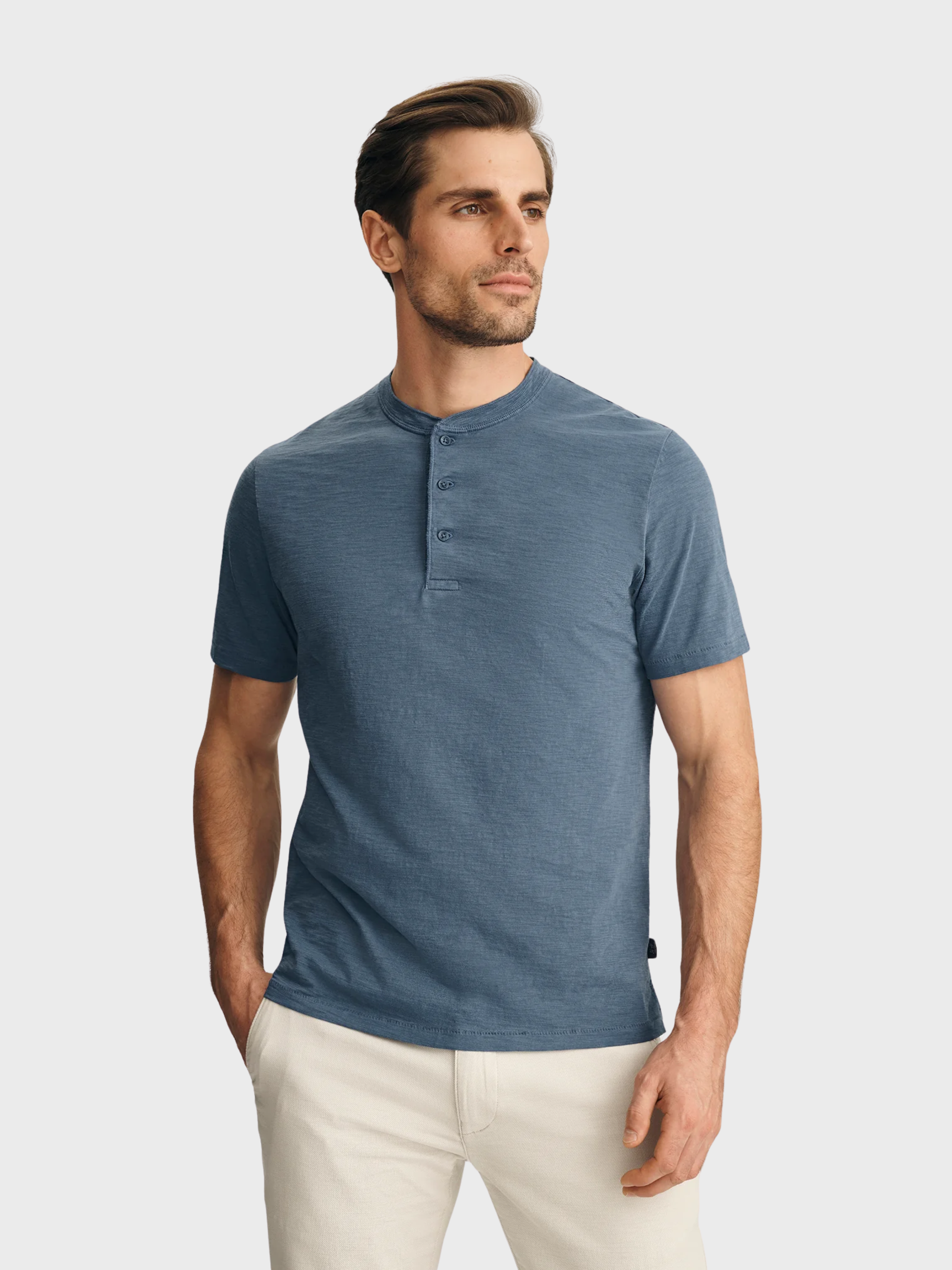 34 Heritage Slub Ss Henley Vintage Indigo-Men's T-Shirts-Brooklyn-Vancouver-Yaletown-Canada