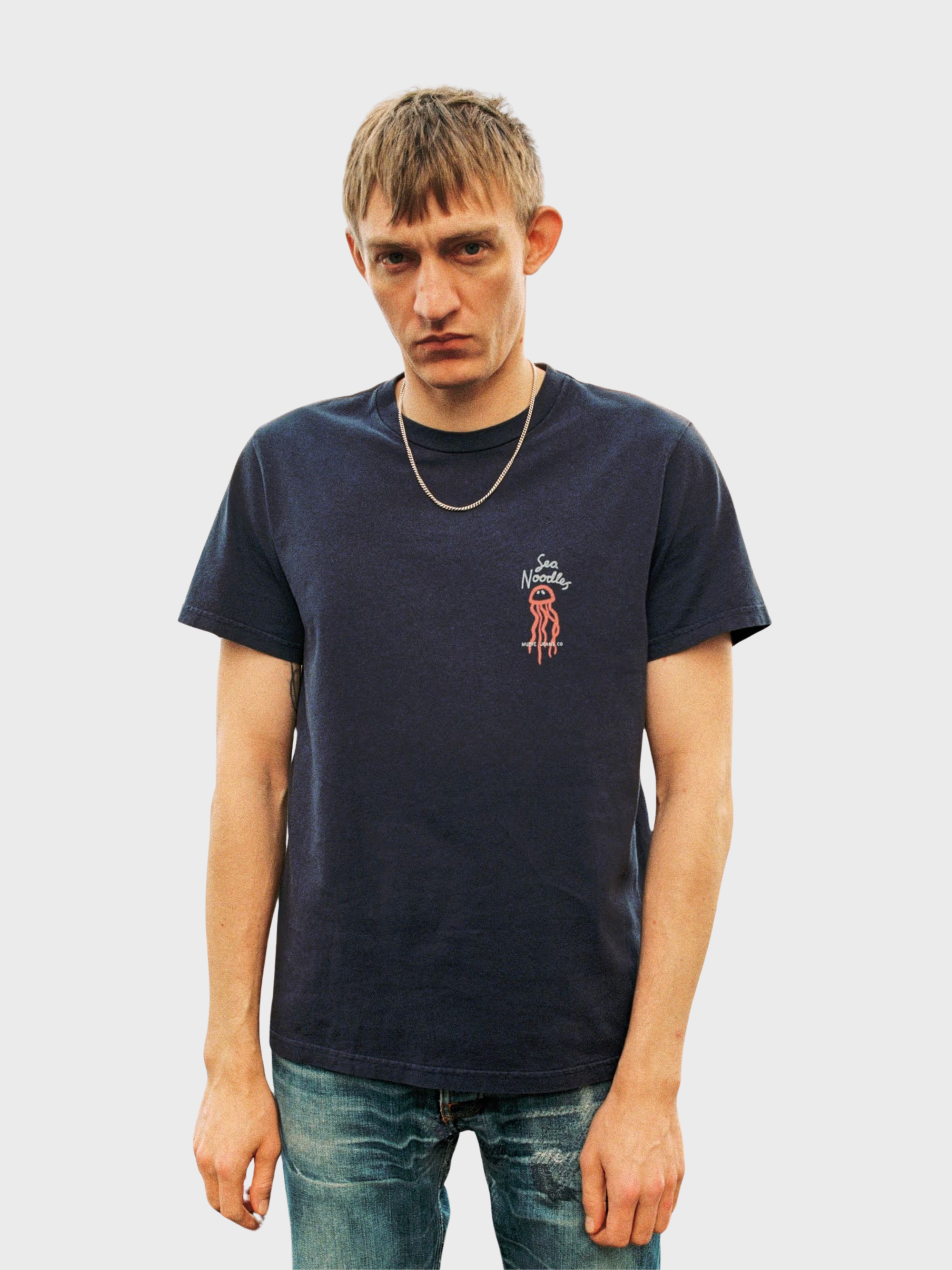 Nudie Roy Sea Noodles T-Shirt Dark Blue-Men's T-Shirts-Brooklyn-Vancouver-Yaletown-Canada