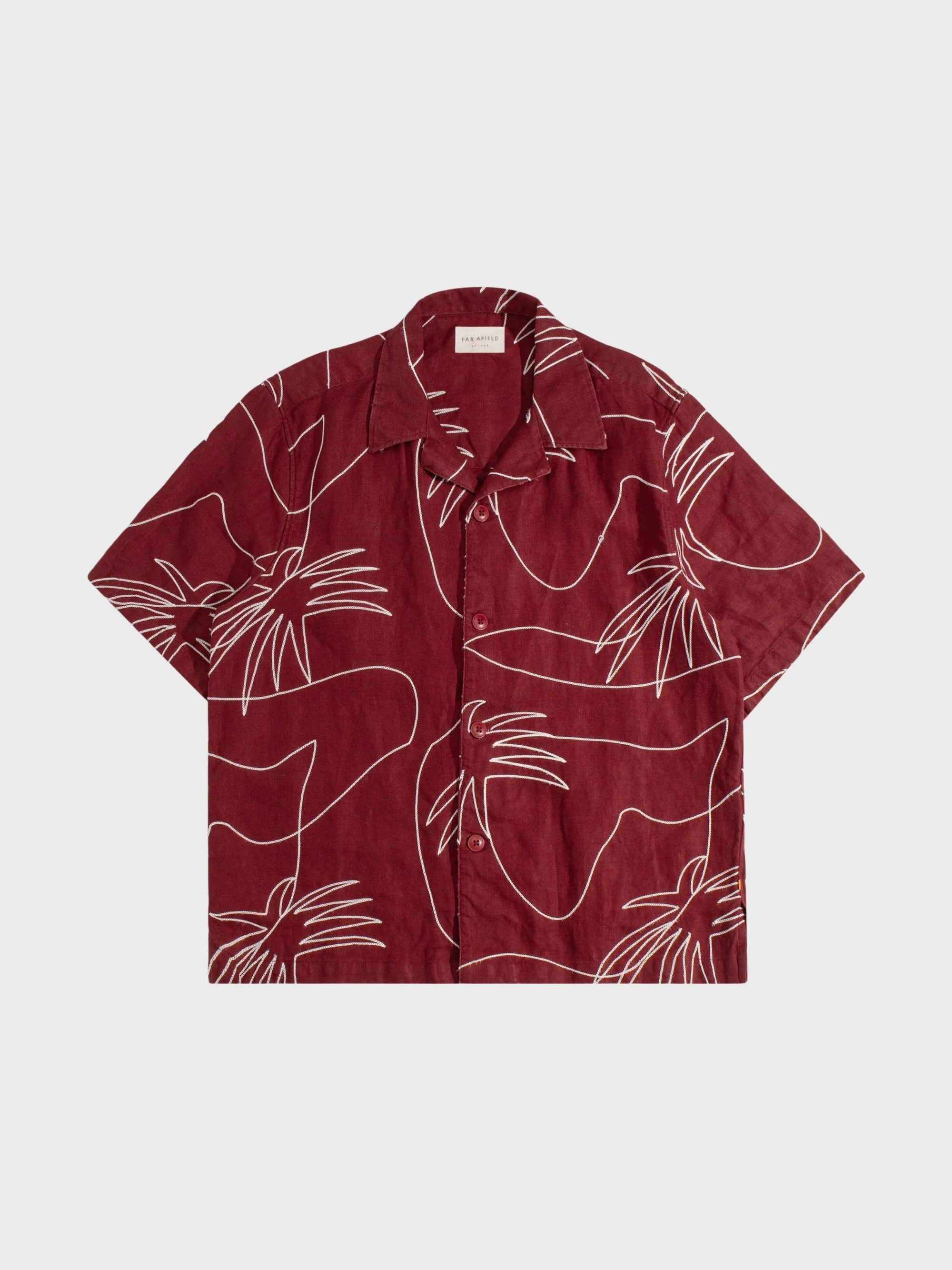 Far Afield Veloso Shirt - Embroidered Palms - Red-Men's Shirts-Brooklyn-Vancouver-Yaletown-Canada