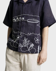 Far Afield Veloso Shirt - Embroidered Landscape - Navy-Men's Shirts-Brooklyn-Vancouver-Yaletown-Canada