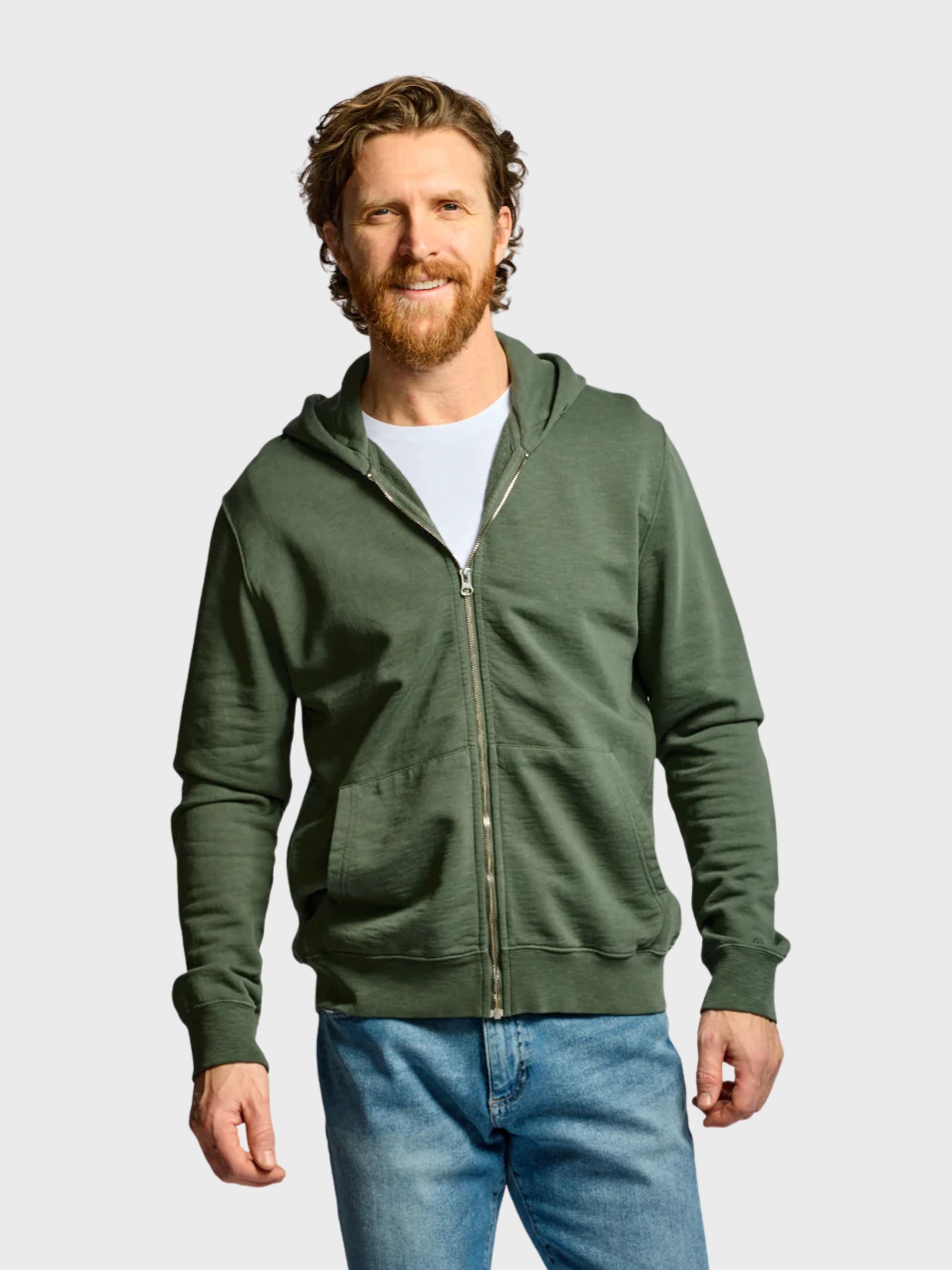 Easy Mondays Slub Cotton Zip Hoodie Thyme-Men's Sweatshirts-Brooklyn-Vancouver-Yaletown-Canada
