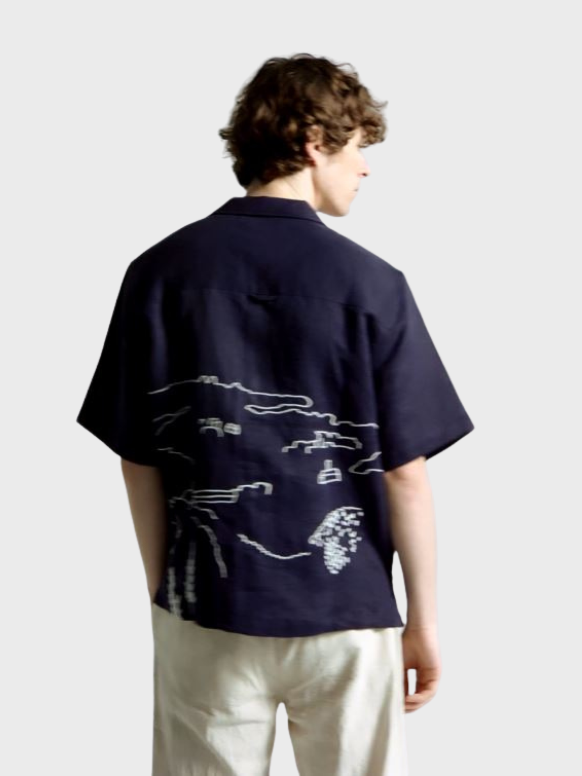 Far Afield Veloso Shirt - Embroidered Landscape - Navy-Men's Shirts-Brooklyn-Vancouver-Yaletown-Canada