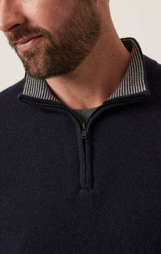 34 Heritage Cashmere Quarter Zip Sweater Dark Navy-Men&#39;s Sweaters-Brooklyn-Vancouver-Yaletown-Canada
