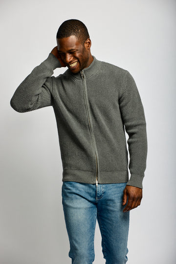 Easy Mondays Zip Cardigan Charcoal-Men&#39;s Sweatshirts-Brooklyn-Vancouver-Yaletown-Canada