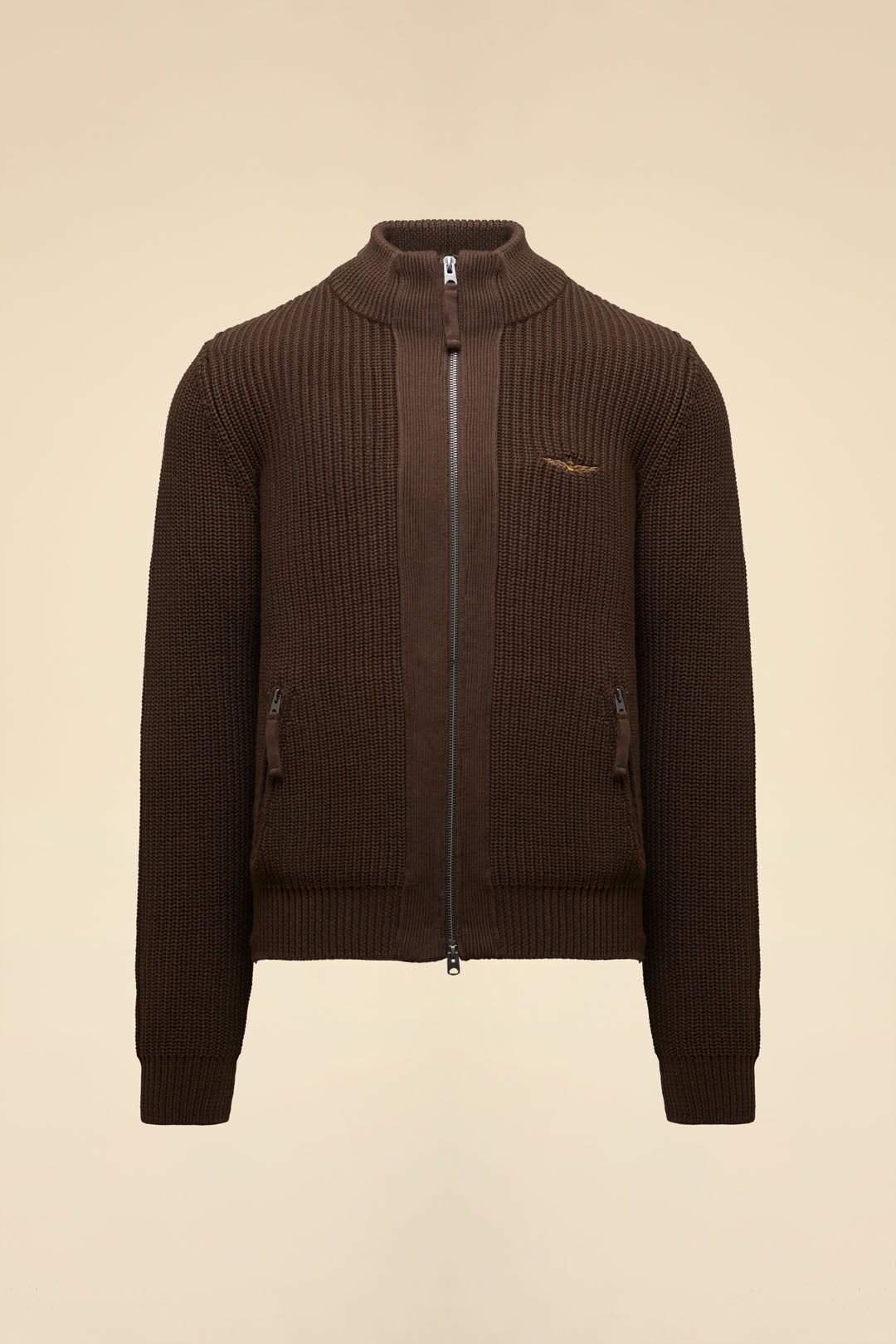 Aeronautica Militare Full Zip Sweater - Chestnut Brown-Men's Sweaters-Brooklyn-Vancouver-Yaletown-Canada