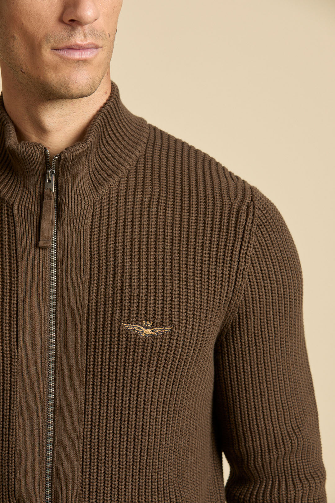 Aeronautica Militare Full Zip Sweater - Chestnut Brown-Men's Sweaters-Brooklyn-Vancouver-Yaletown-Canada