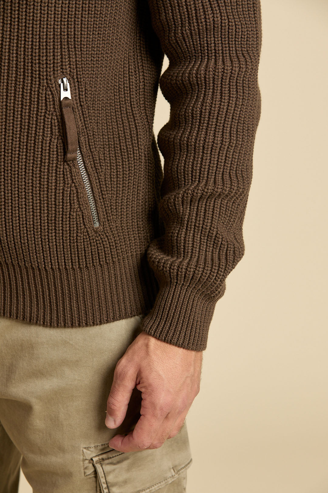 Aeronautica Militare Full Zip Sweater - Chestnut Brown-Men's Sweaters-Brooklyn-Vancouver-Yaletown-Canada